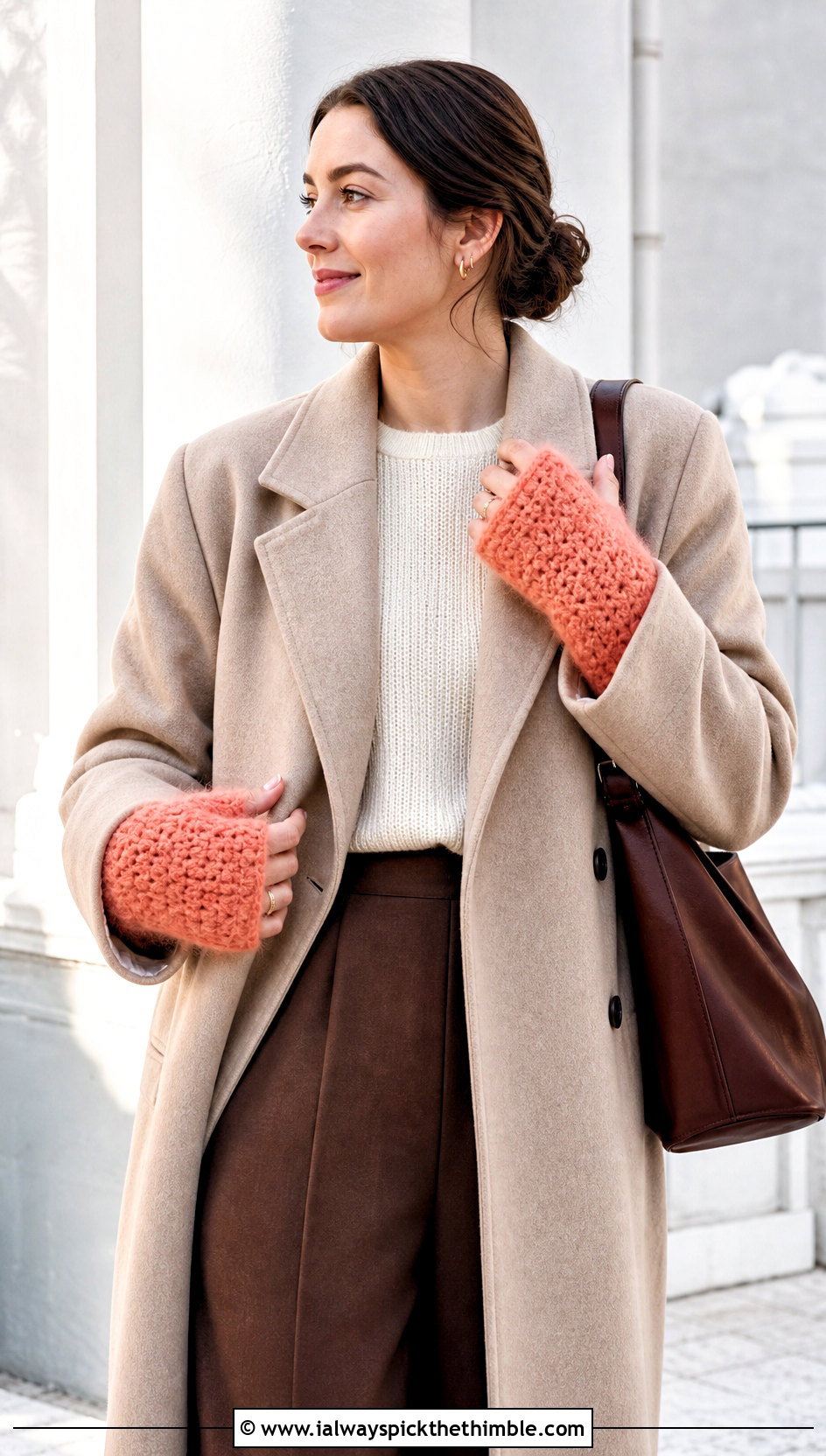Mohair Crochet Fingerless Gloves With Maxi Coat - 20 aesthetic crochet gloves outfit ideas