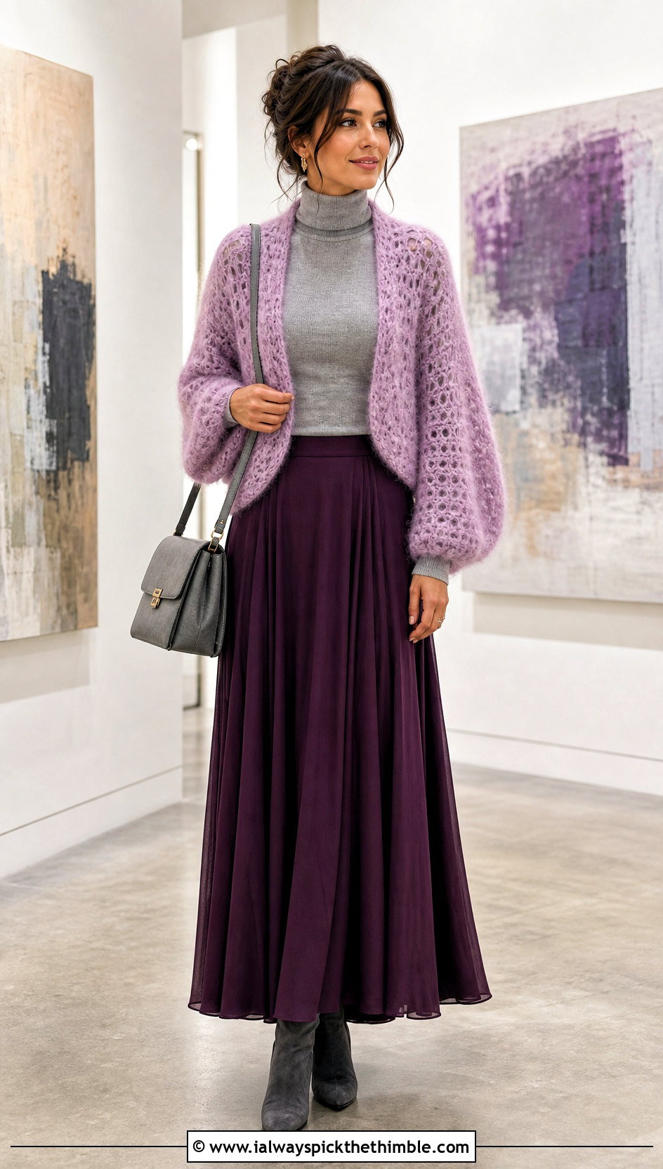 Mohair Crochet Shrug With Turtleneck And Maxi Skirt - 25 easy crochet shrug outfit ideas