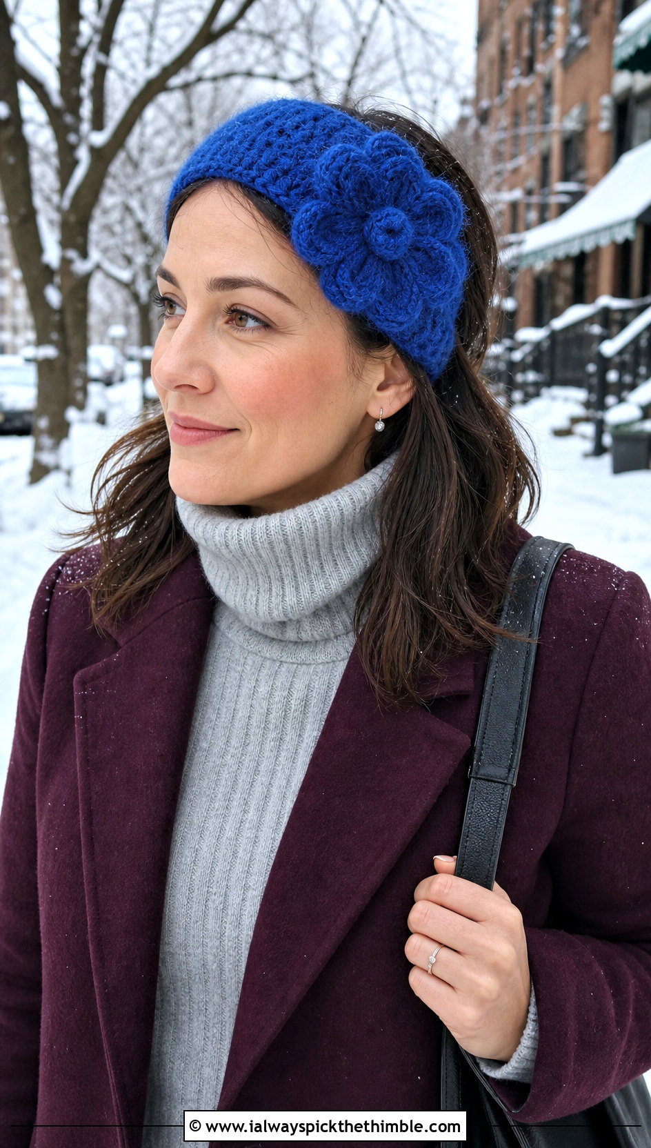 Mohair Flower Headband With Wool Coat And Ankle Boots - 20 crochet headband with flower outfit ideas
