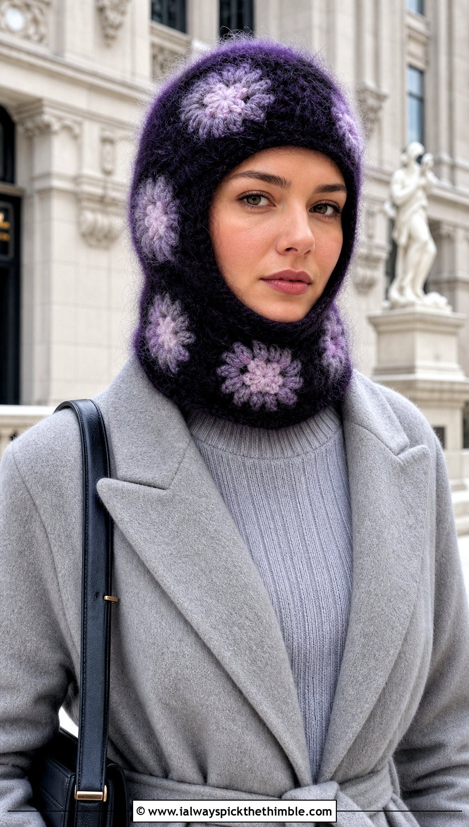 Mohair Granny Square Balaclava With Sweater Dress - 20 crochet granny square balaclava outfit ideas