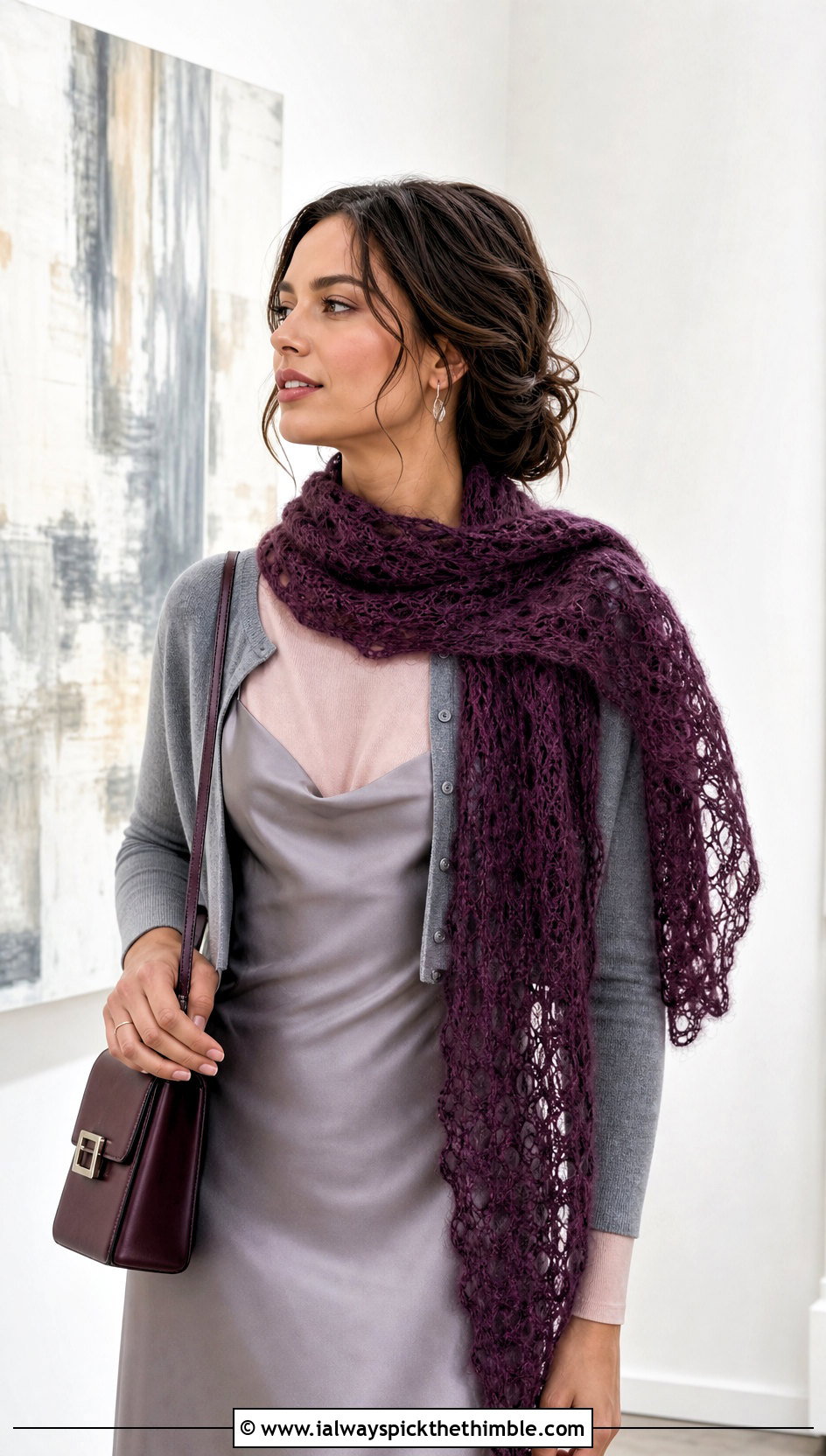 Mohair Lace Crochet Scarf With Slip Dress and Cardigan - 25 fall crochet scarf outfit ideas