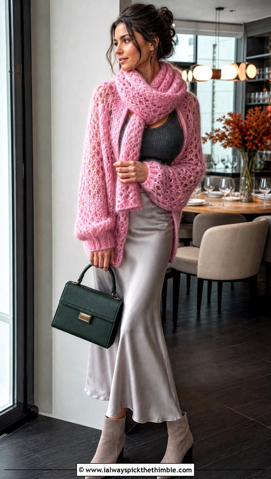 Mohair Look Crochet Sweater Scarf With Slip Skirt - 25 crochet sweater scarf outfit ideas