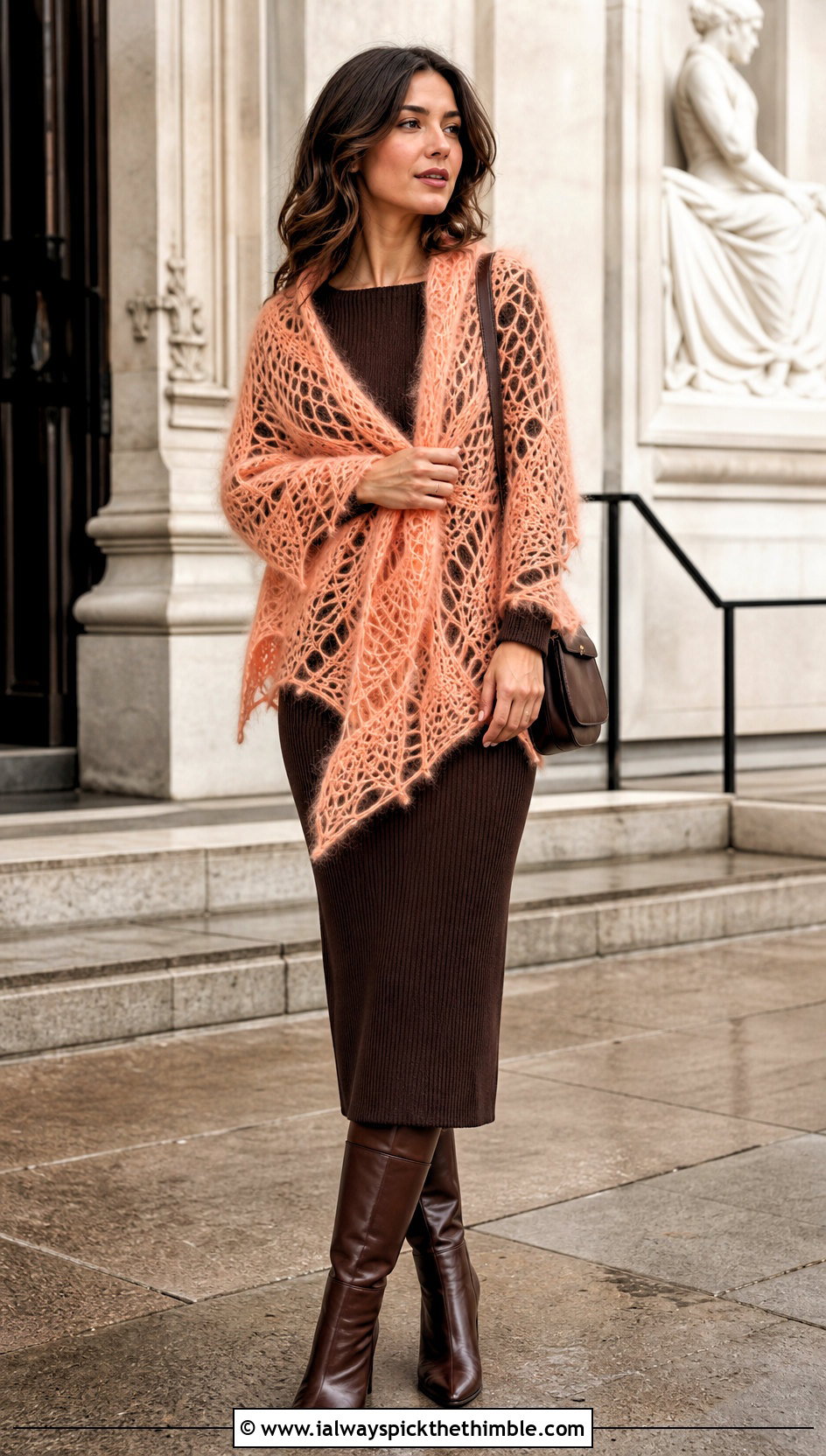 Mohair Spiderweb Crochet Shawl With Knit Dress - 20 spiderweb crochet shawl outfit ideas