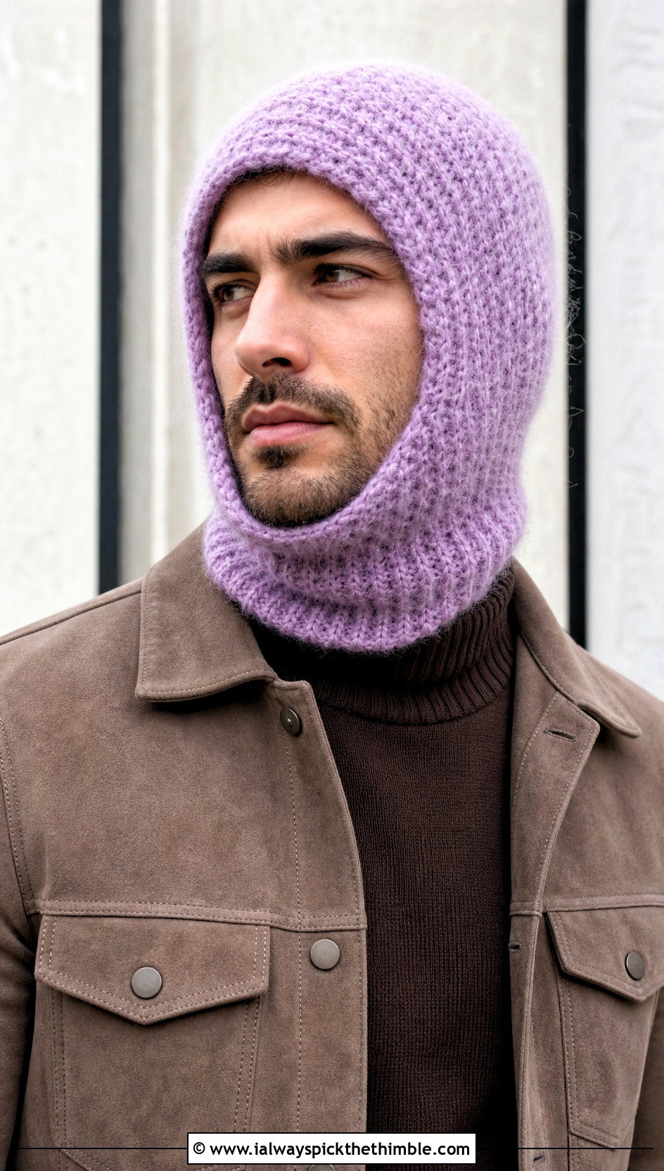 Mohair Style Crochet Balaclava With Suede Jacket - 20 crochet balaclava for men outfit ideas