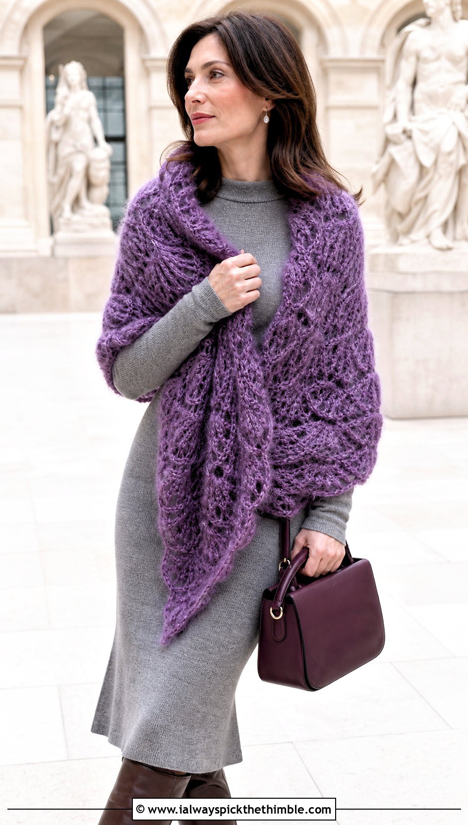Mohair Virus Shawl With Sweater Dress And Tall Boots - 15 crochet virus shawls outfit ideas