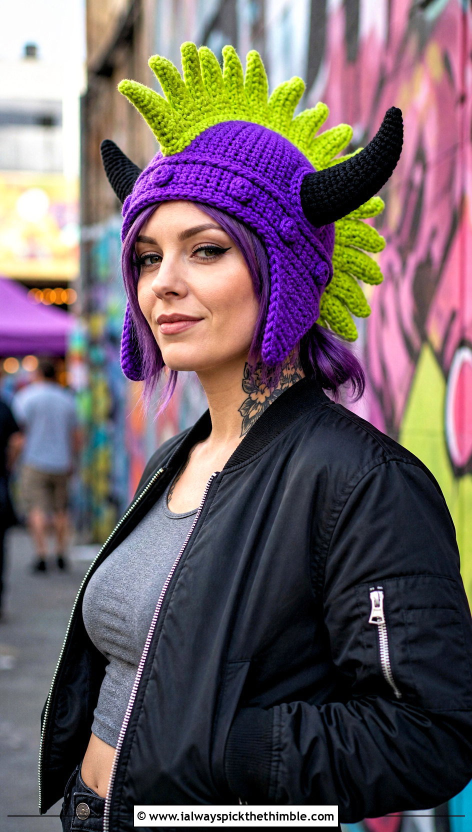 Mohawk Viking Hat With Bomber Jacket - 25 crochet viking hat outfit ideas
