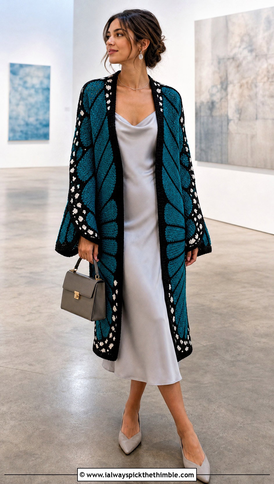 Monarch Butterfly Crochet Cardigan With Midi Slip Dress - 15 Crochet Butterfly Clothes and outfit ideas