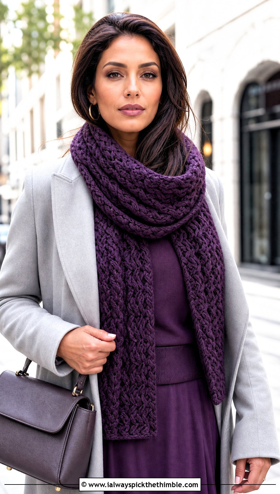 Monochrome Chain Link Scarf With Knit Skirt Set - 20 Crochet Chain Link Scarf outfit ideas