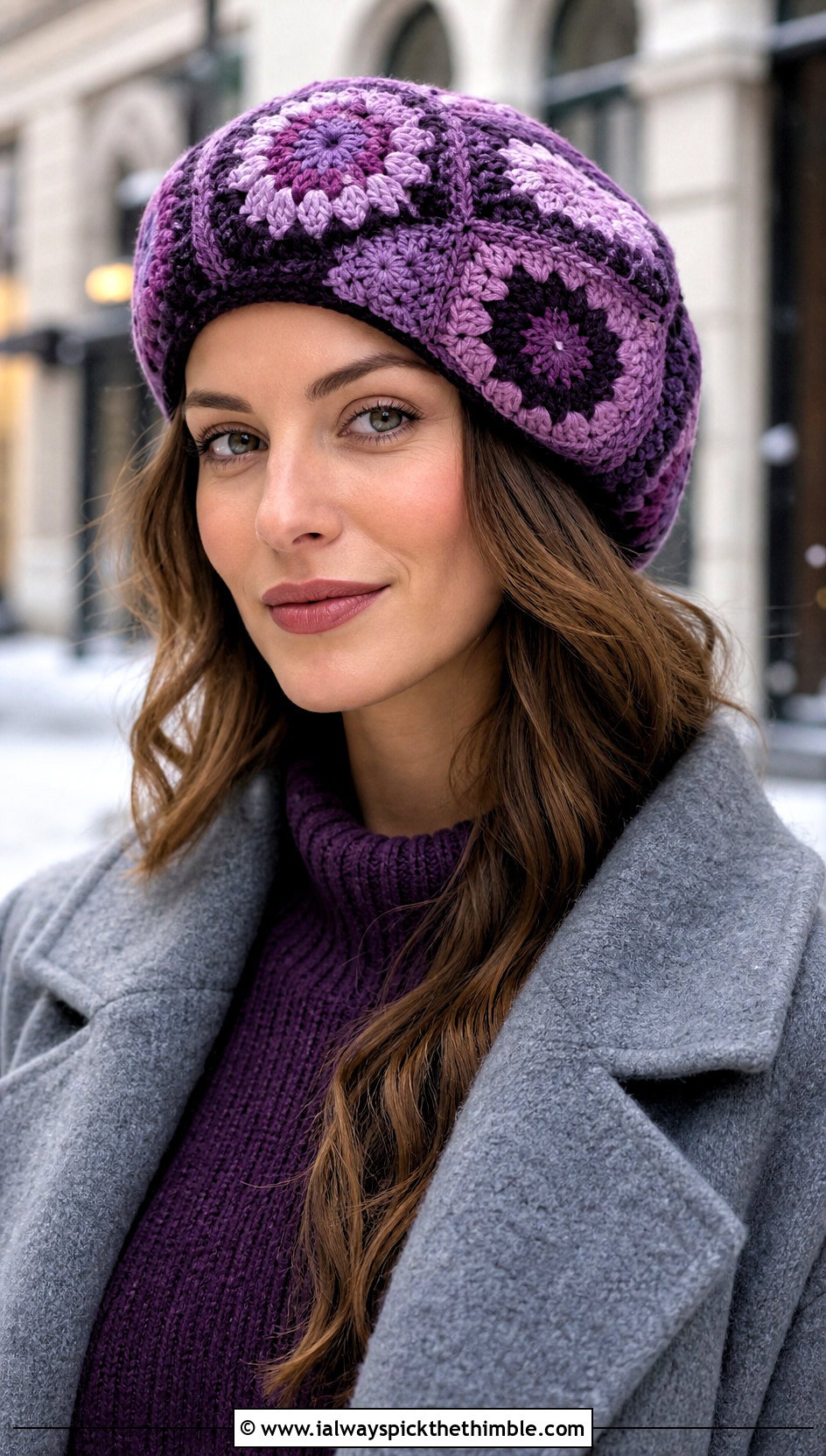 Monochrome Crochet Granny Square Beret With Sweater Dress - 20 Crochet Granny Square Beret outfit ideas
