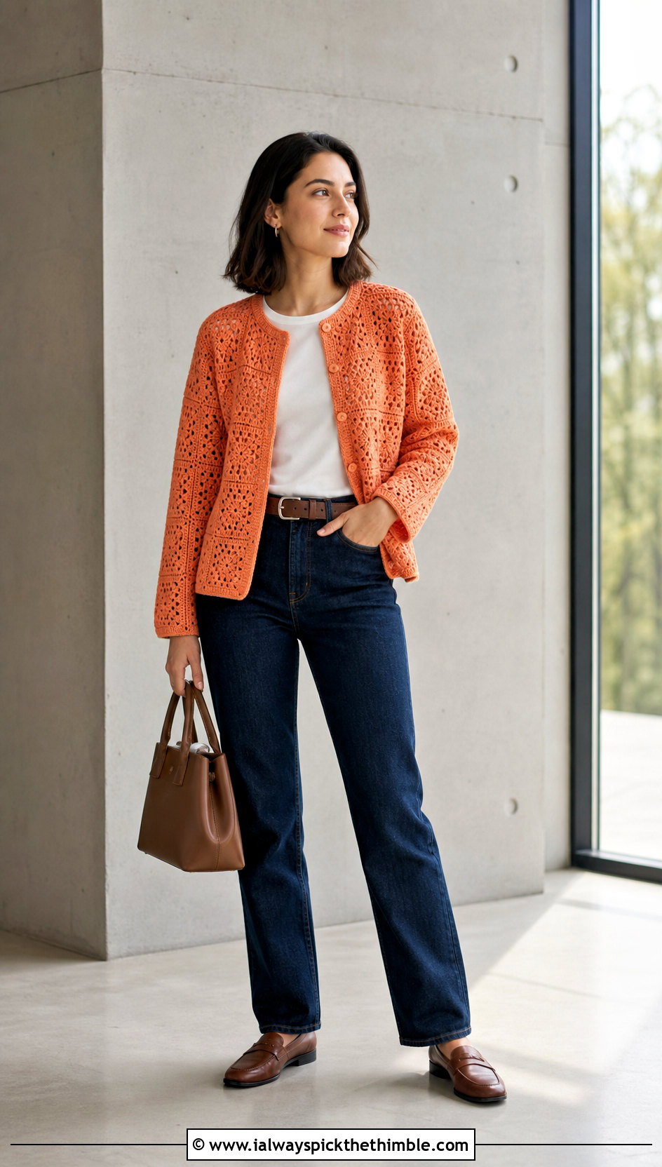 Monochrome Granny Square Cardigan With Straight Jeans - 25 crochet granny cardigan outfit ideas