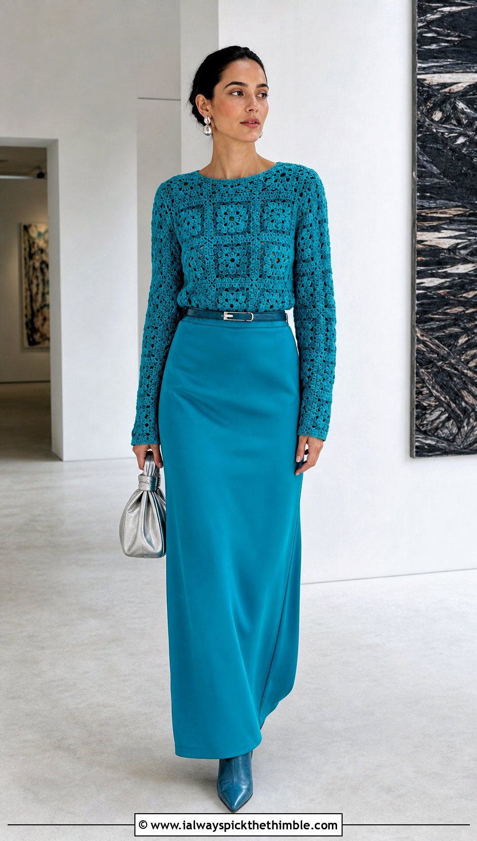 Monochrome Granny Square Crochet Long Sleeve Top With A Maxi Skirt - 20 Granny Square Crochet Long Sleeve Top outfit ideas