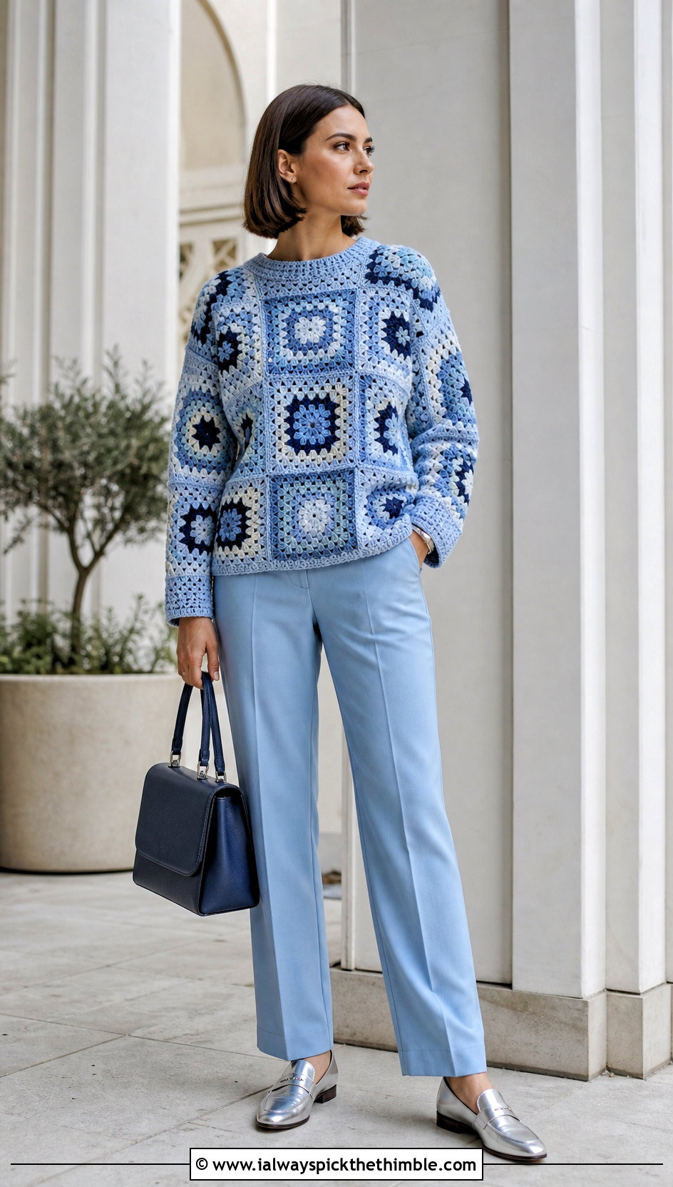 Monochrome Granny Square Jumper With Matching Pants - 25 crochet granny square jumper outfit ideas