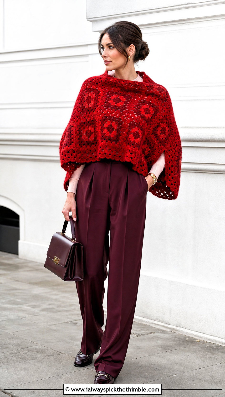 Monochrome Granny Square Poncho With Matching Separates - 15 easy granny square poncho outfit ideas