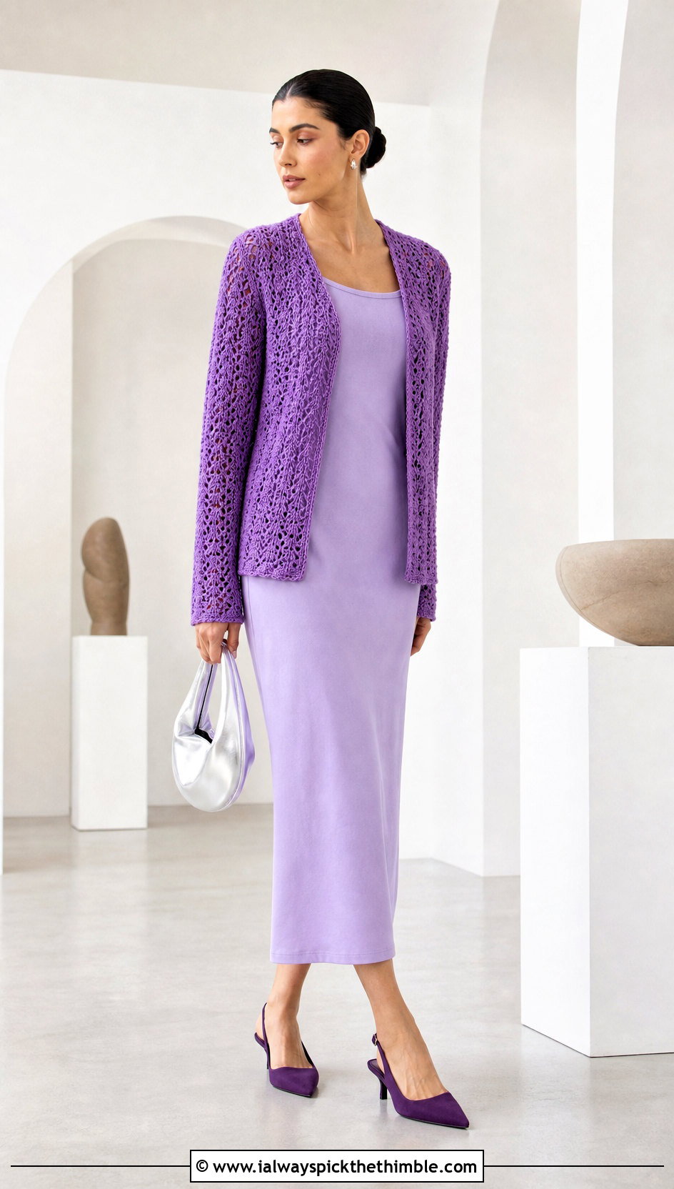 Monochrome Habitat Crochet Cardigan Over A Column Dress - 20 Habitat Crochet Cardigan outfit ideas