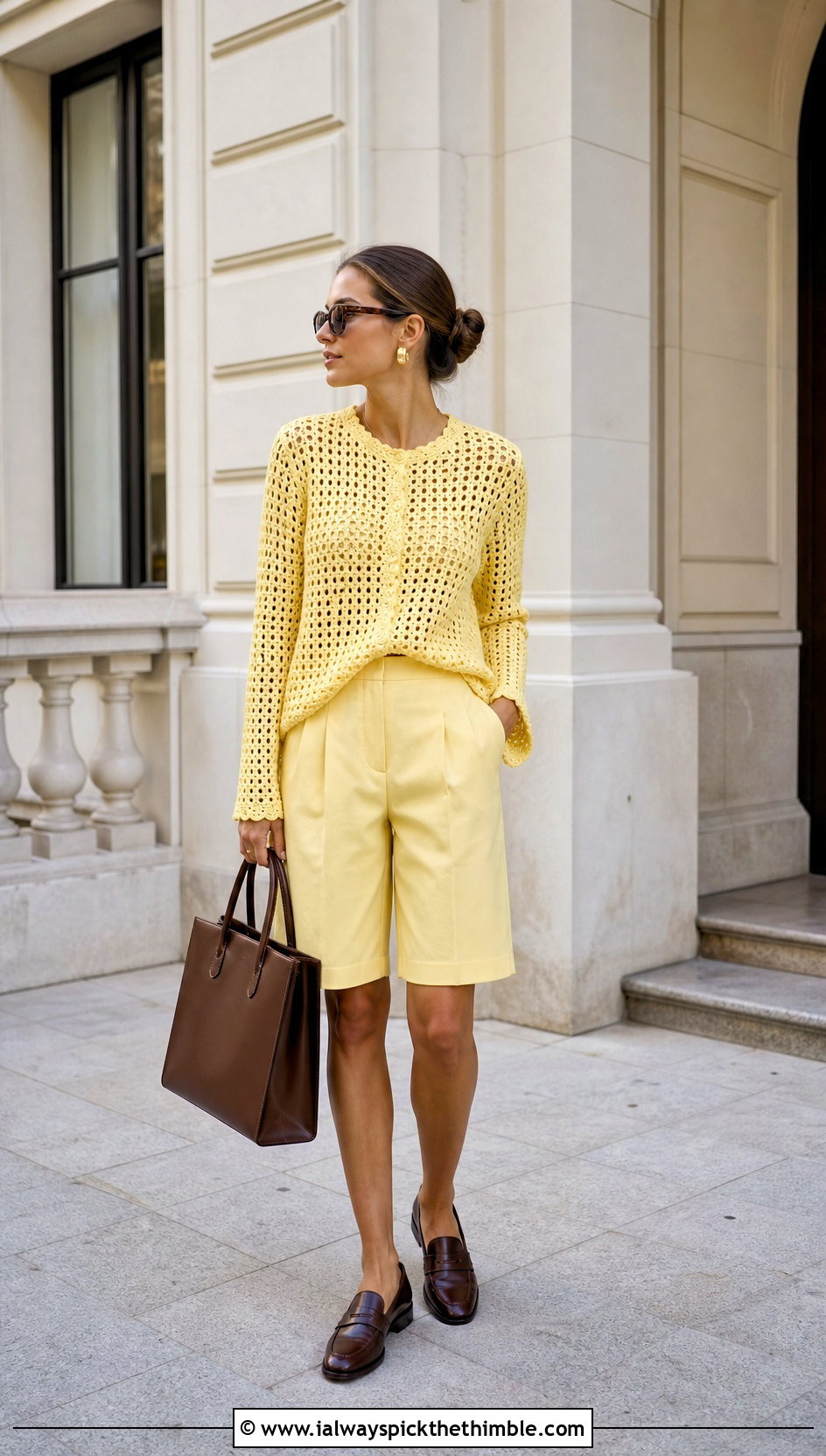 Monochrome Maria Crochet Top With Bermuda Shorts - 20 maria crochet top outfit ideas