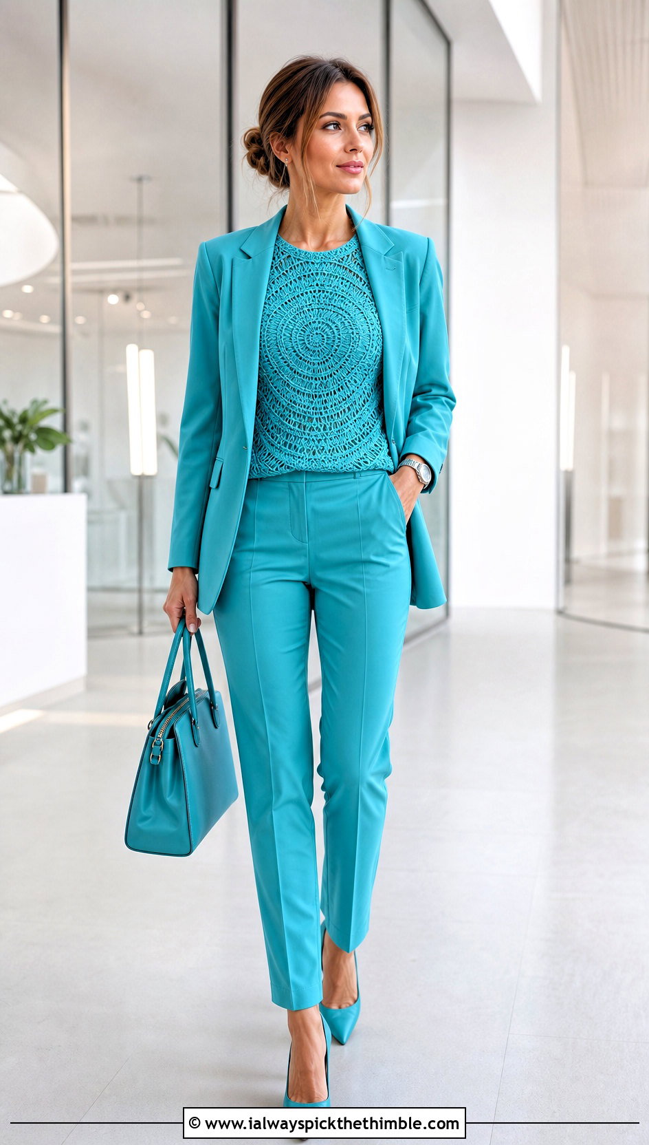 Monochrome Spiral Crochet Sweater With Matching Suit - 25 spiral crochet sweater outfit ideas