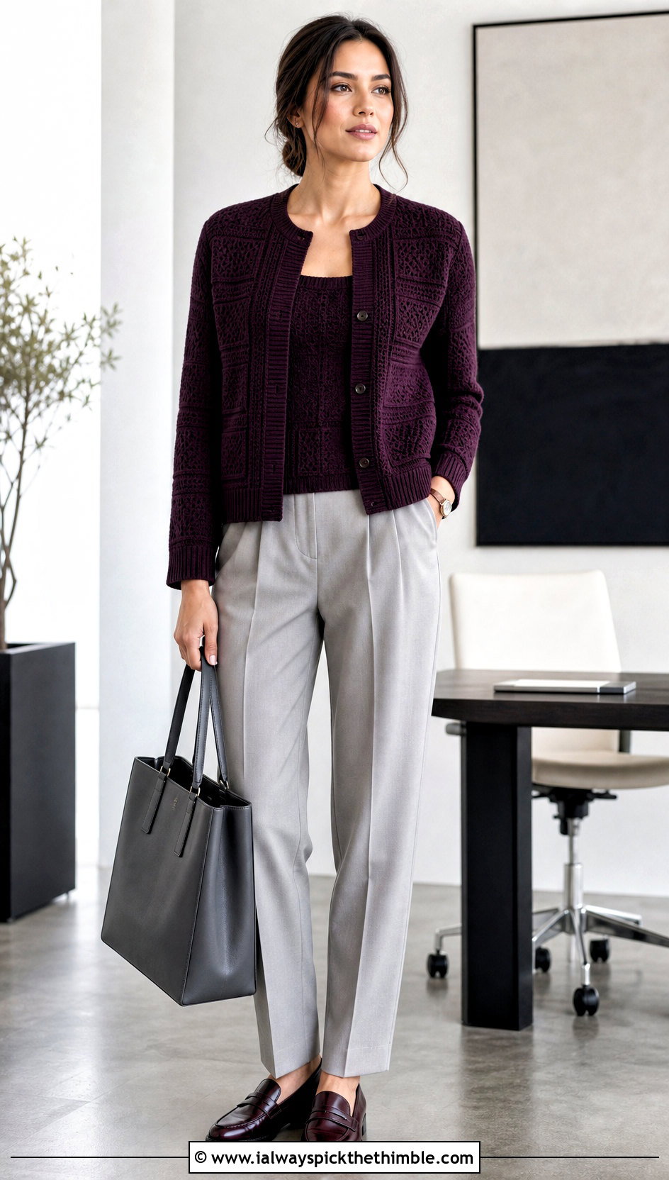 Monochrome Square Cardigan With Pleated Trousers - 20 Crochet Cardigan From Square outfit ideas