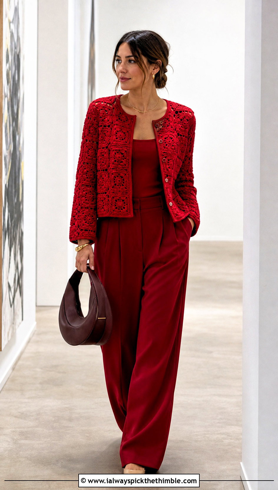 Monochrome Square Jacket With Matching Separates - 20 crochet square jacket outfit ideas