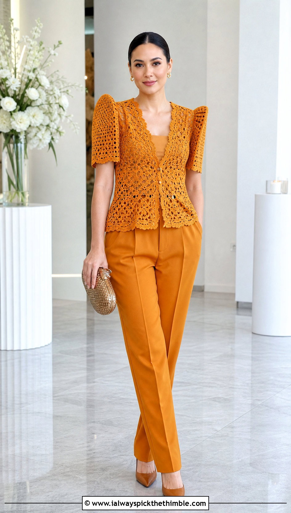 Monochrome Terno Crochet Filipiniana Top With Matching Trousers - 25 crochet filipiniana top outfit ideas