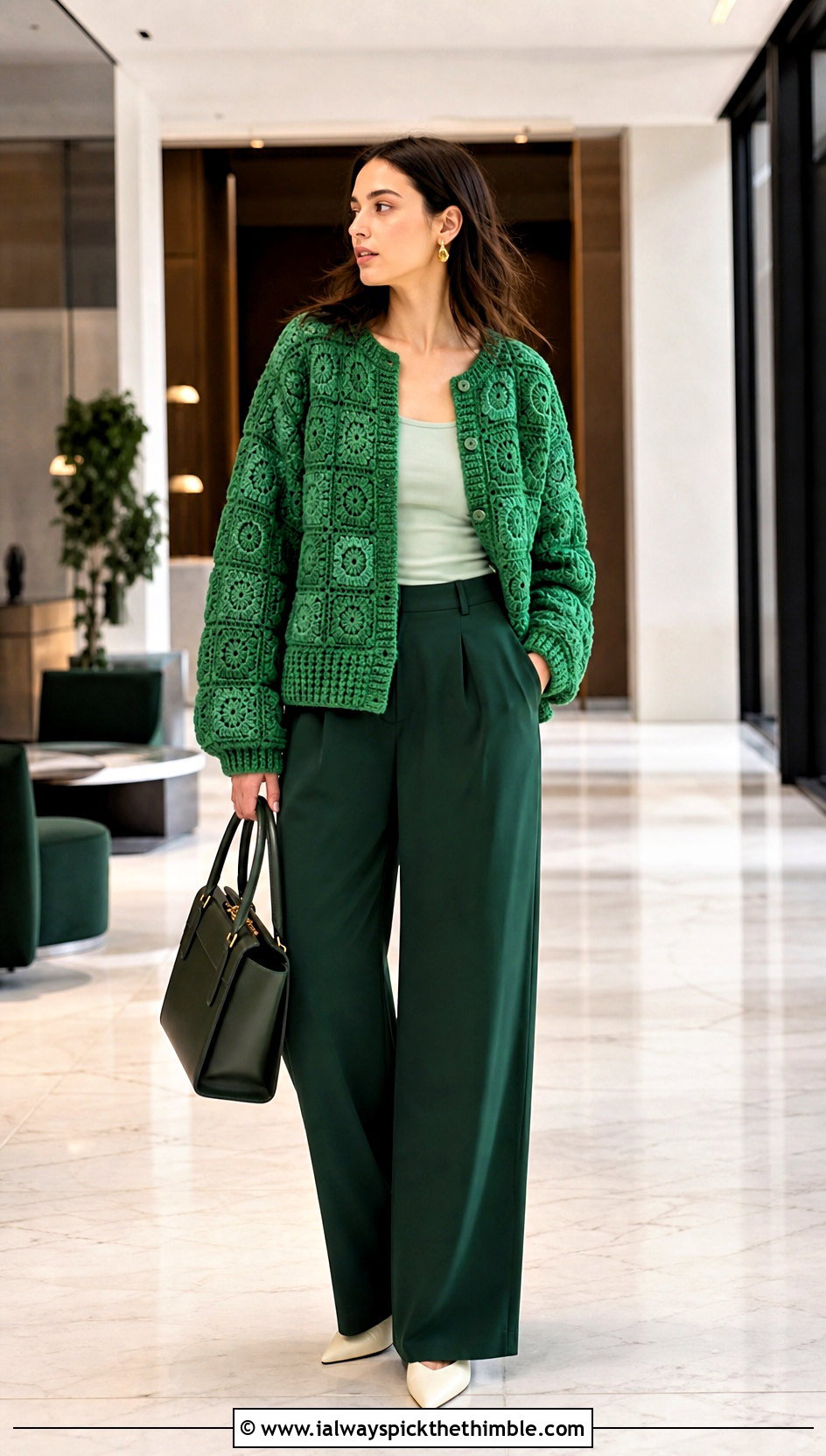Monochrome Textured Big Granny Square Cardigan With Matching Pants - 25 Big Granny Square Cardigan outfit ideas