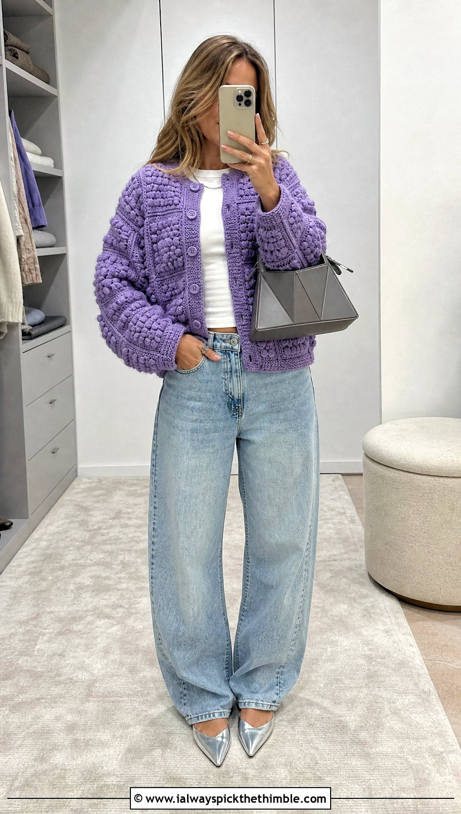 Monochrome Textured Harry Styles Cardigan With Barrel Jeans - 15 Crocheting Harry Styles Cardigan outfit ideas