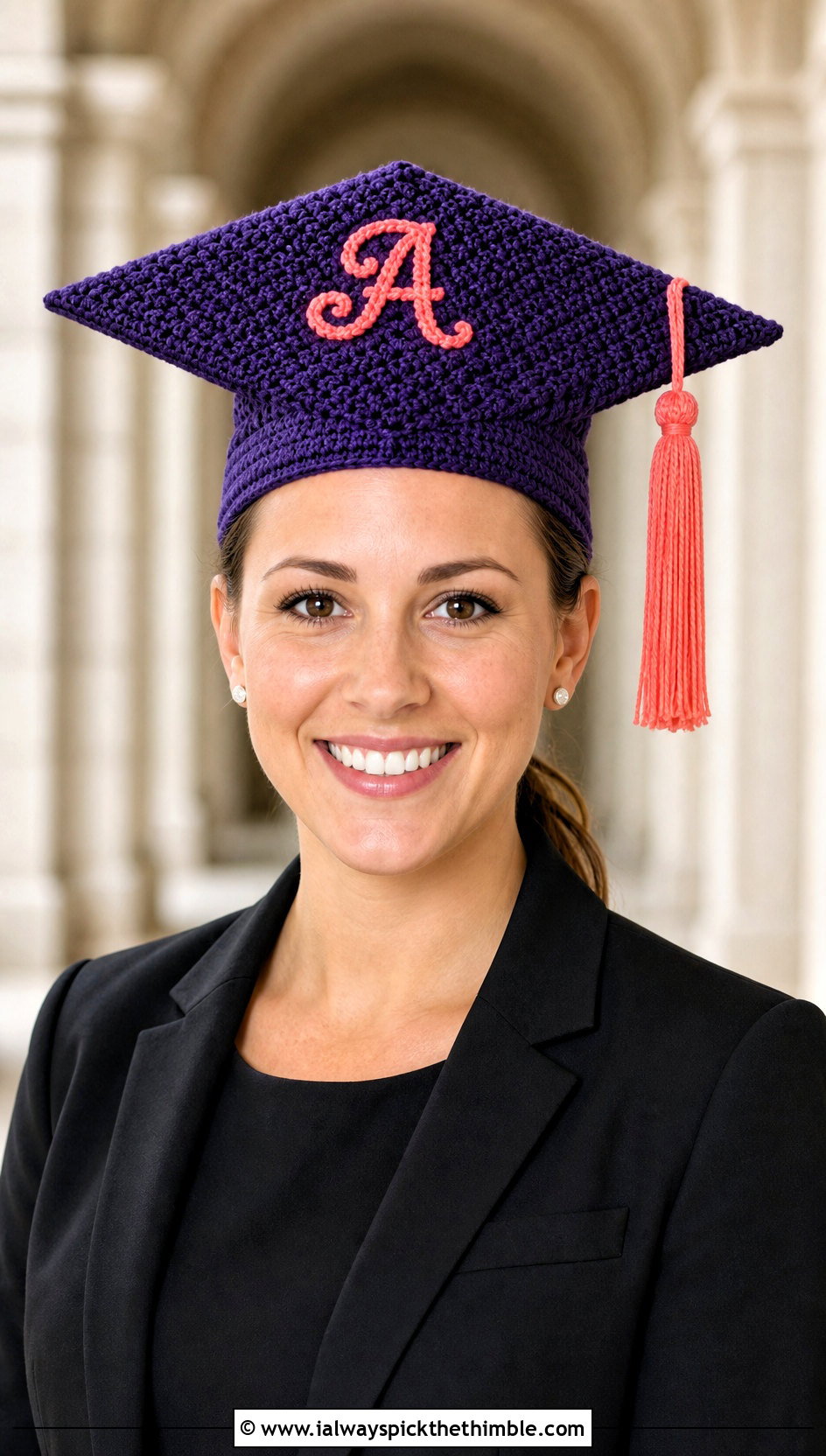 Monogram Crochet Graduation Cap With Sheath Dress - 25 crochet graduation cap outfit ideas