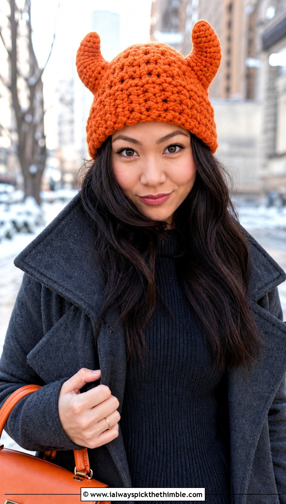 Monster Horn Crochet Beanie With Sweater Dress - 20 funny crochet hat outfit ideas