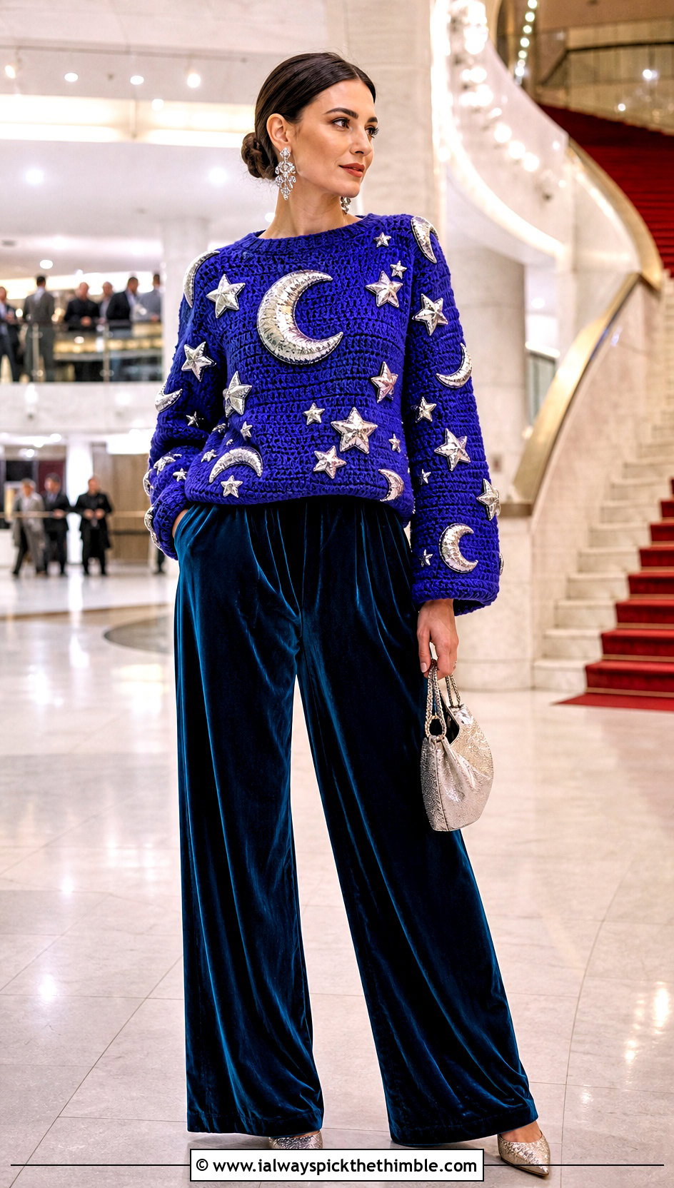 Moon And Star Amigurumi Sweater With Velvet Trousers - 20 amigurumi sweater outfit ideas