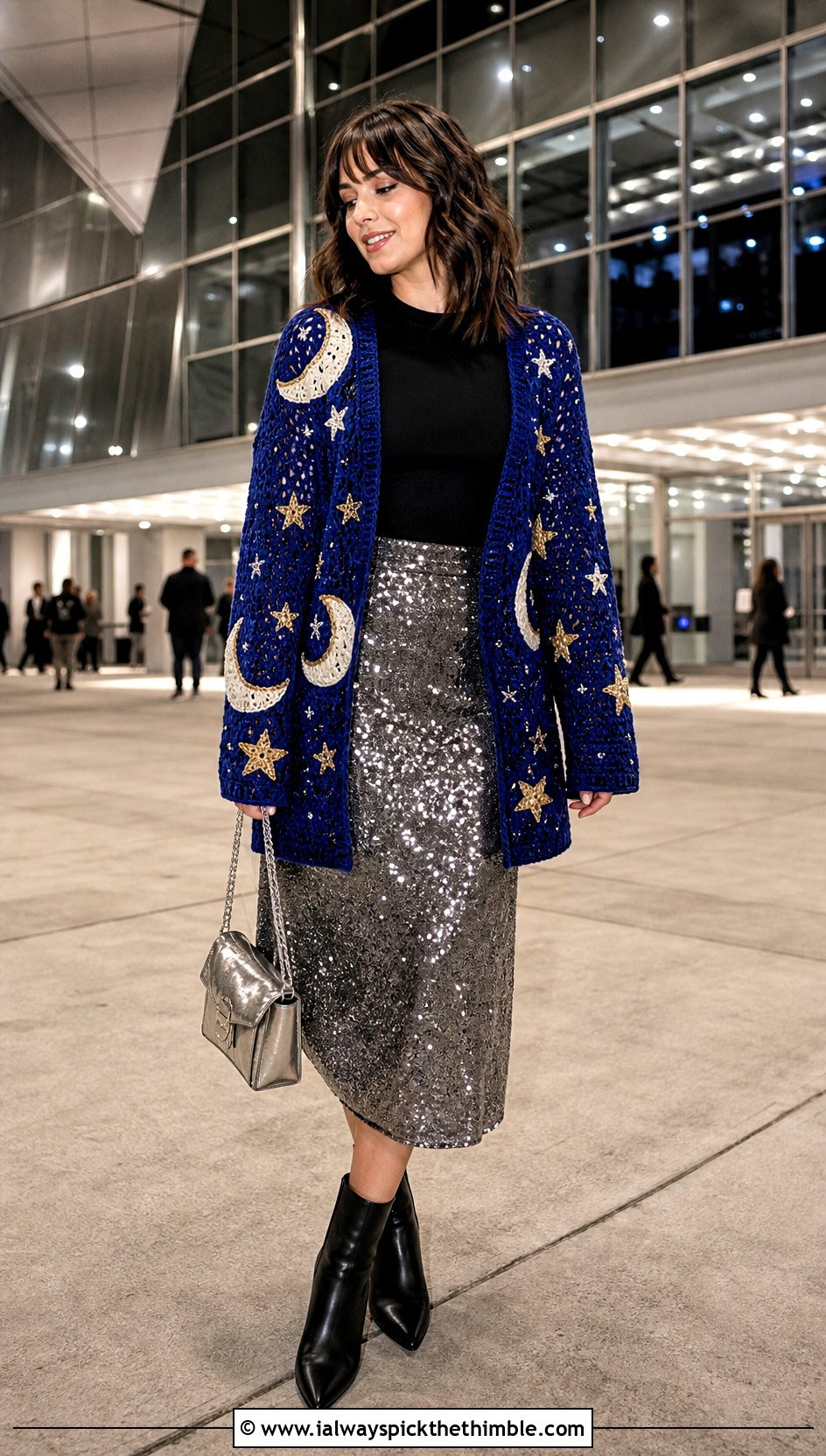 Moon And Star Cardigan With Sequin Skirt - 25 crochet taylor swift cardigan outfit ideas