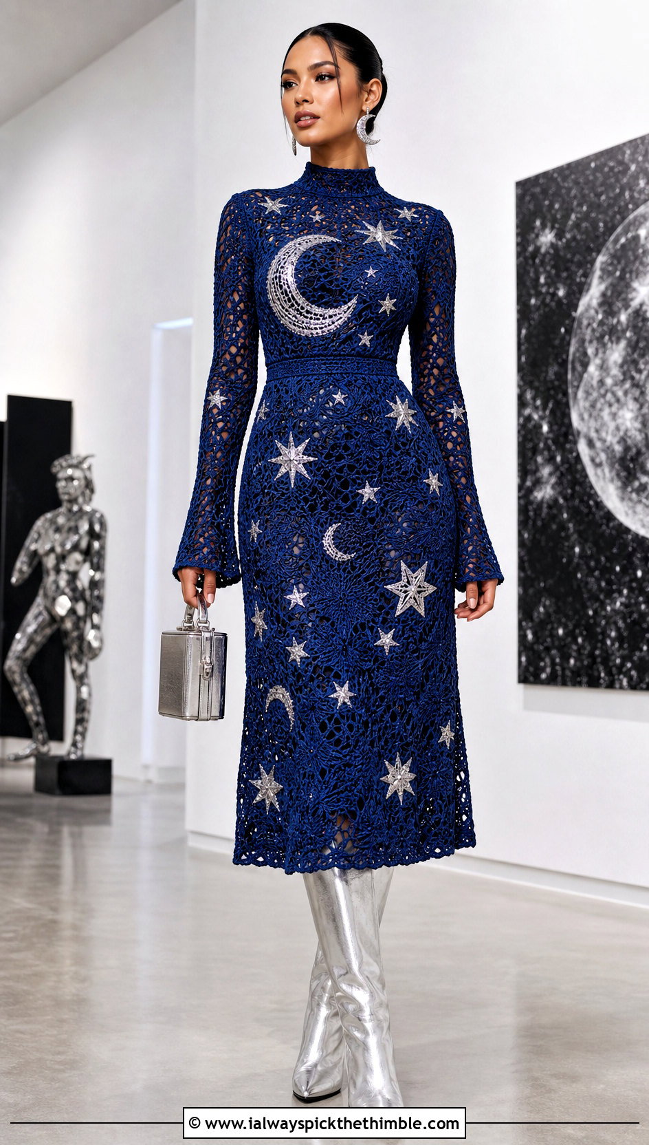 Moon And Star Crochet Dress With Knee Boots - 20 crochet halloween outfit ideas