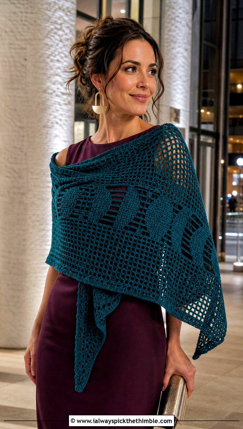Moon Phase Filet Witch Crochet Shawl With Column Dress - 15 Witch Crochet Shawl outfit ideas