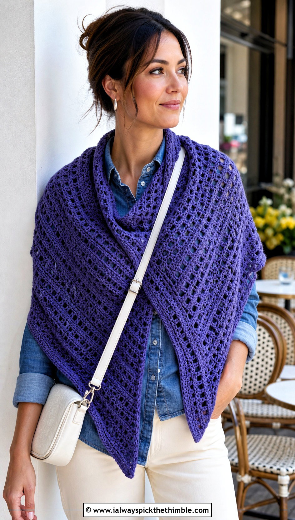 Moonstone Tide Crochet Shawl With Denim Shirt - 15 kristin omdahl crochet shawl outfit ideas
