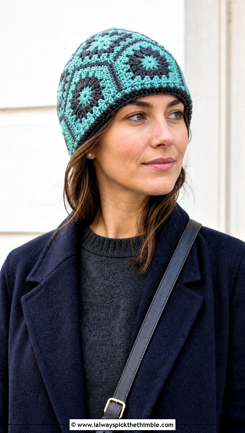 Mosaic Crochet Beanie With Straight Leg Jeans - 25 crochet beanie outfit ideas