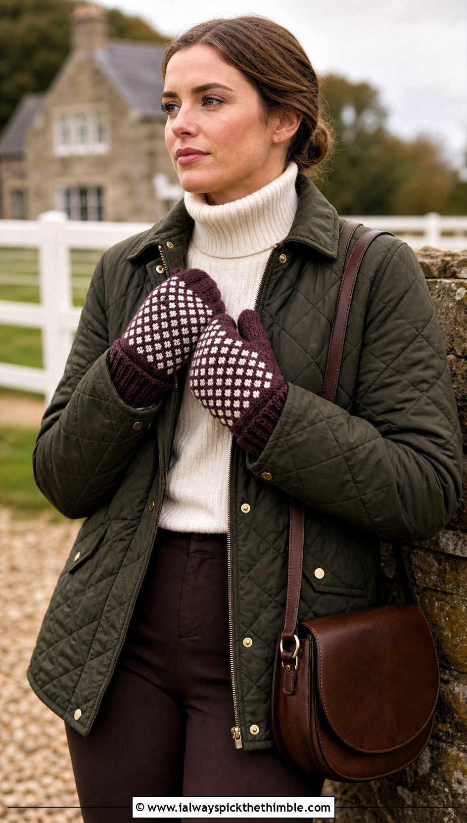Mosaic Crochet Mittens With Equestrian Outfit - 20 women crochet mittens outfit ideas