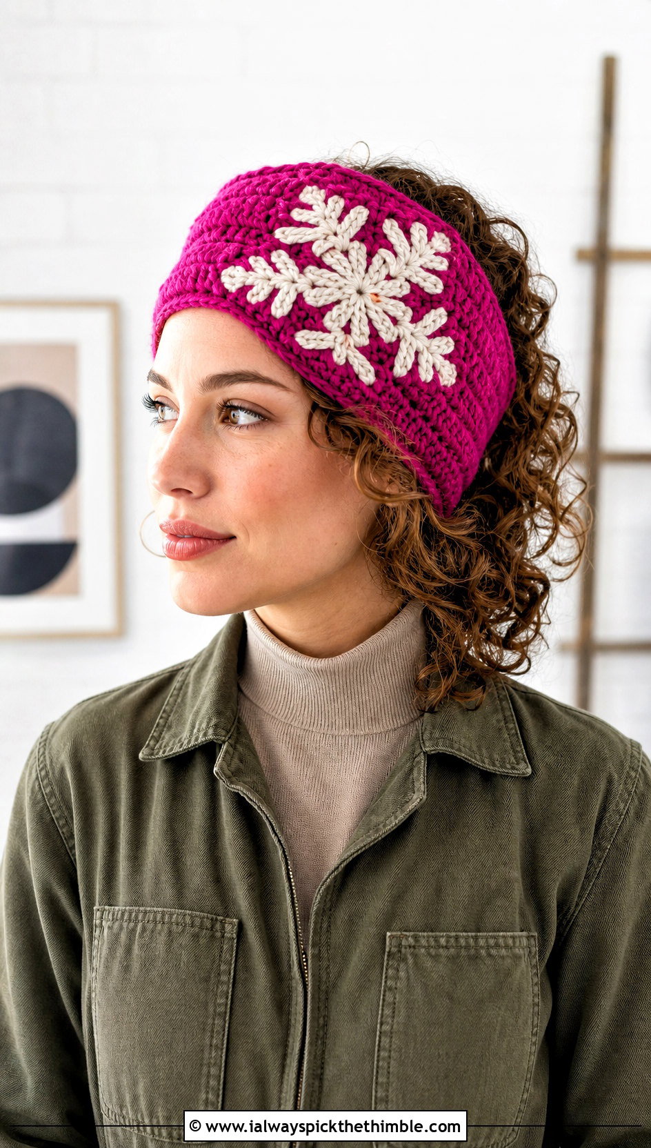 Mosaic Crochet Snowflake Headband With Utility Jumpsuit - 20 Crochet Snowflake Headband outfit ideas