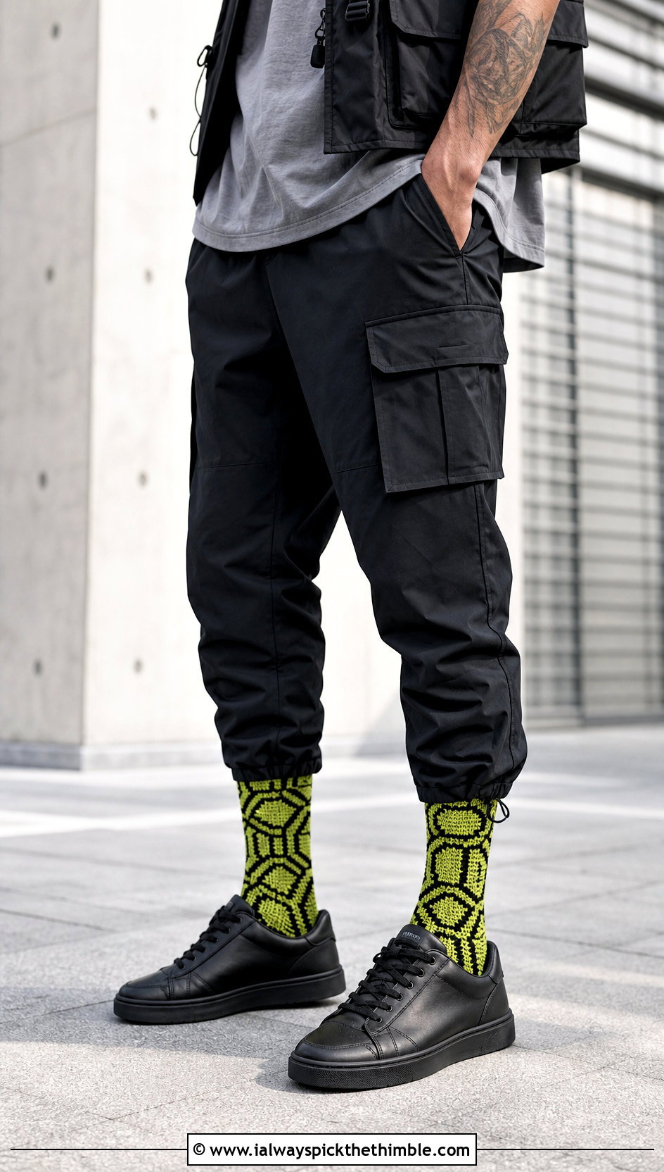 Mosaic Crochet Socks With Cargo Pants - 20 men's crochet socks outfit ideas
