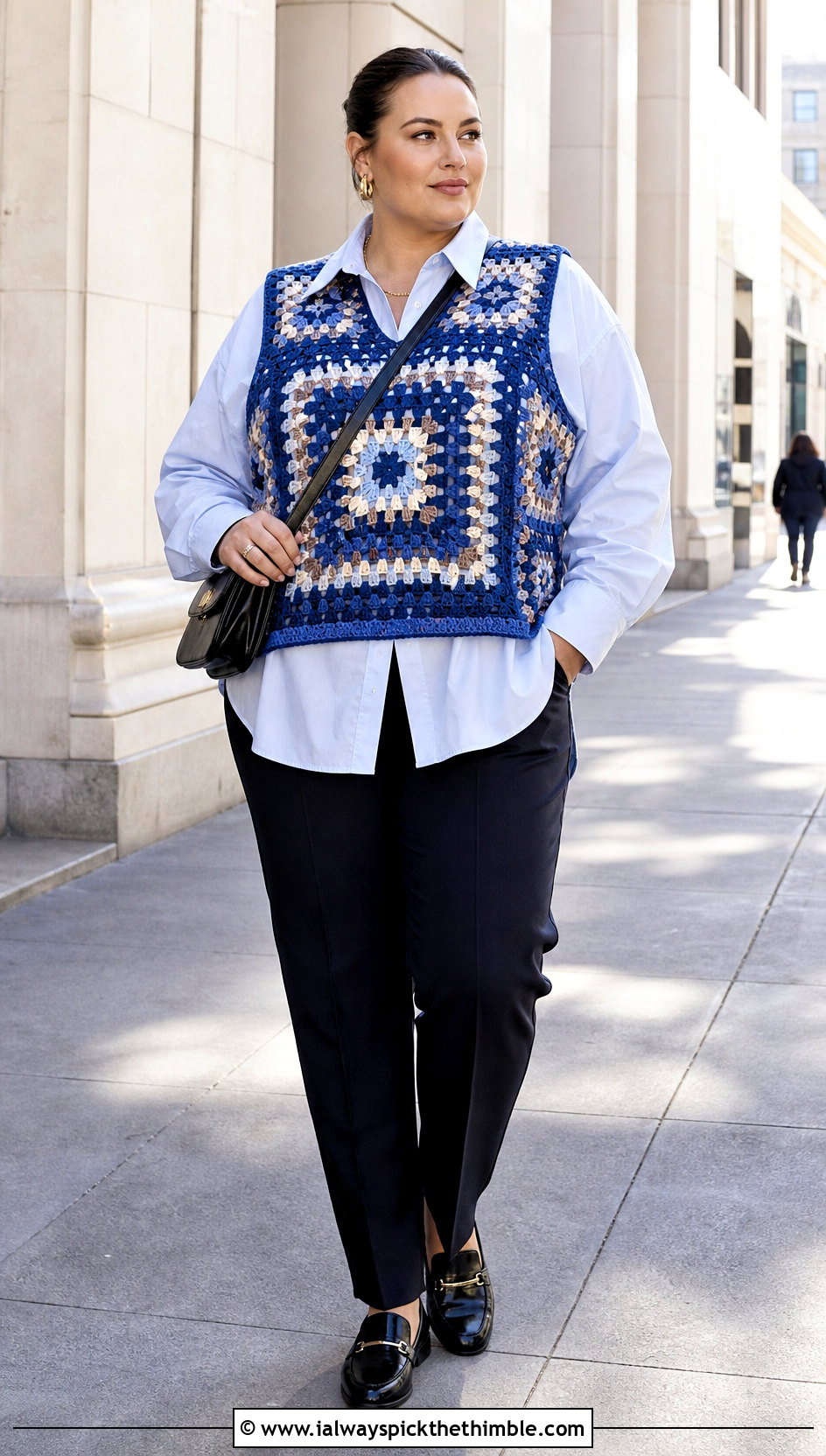 Mosaic Crochet Vest Top With Poplin Shirt - 15 crochet top with intricate outfit ideas