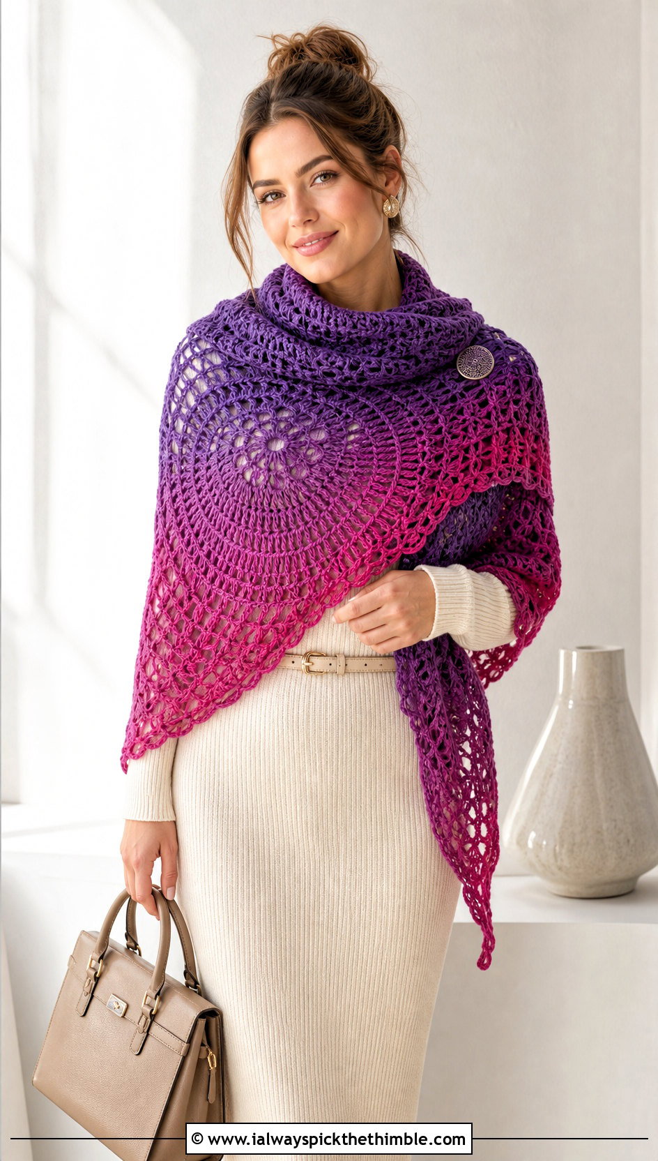 Mosaic Mandala Yarn Crochet Shawl With Monochrome Knits - 20 Mandala Yarn Crochet Shawl outfit ideas