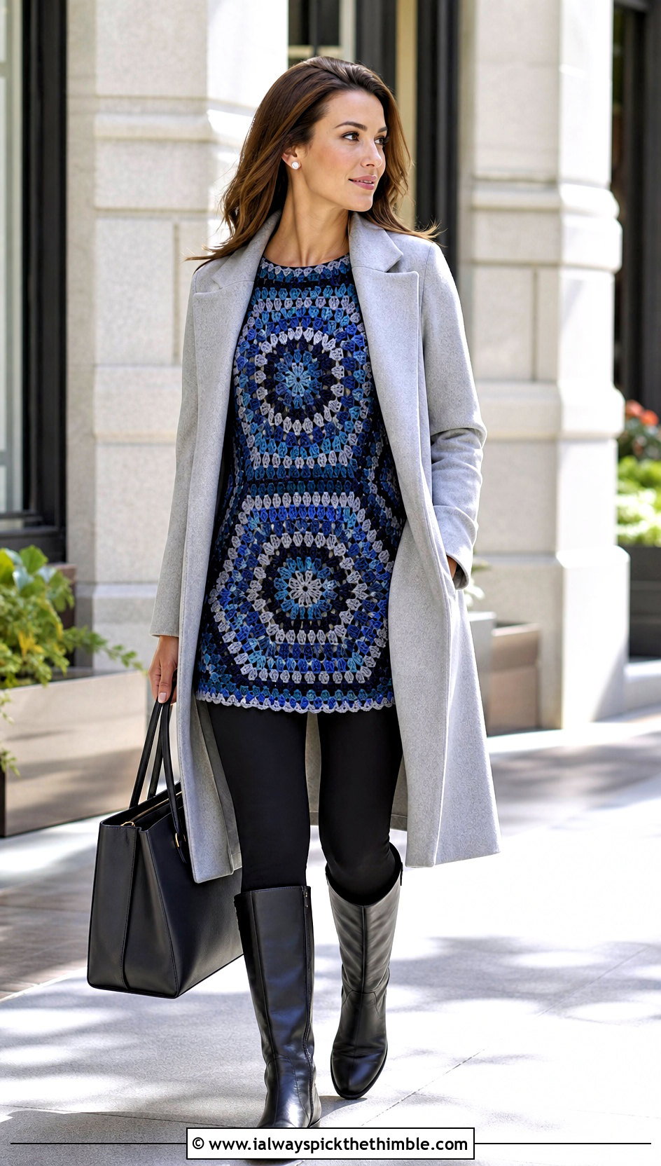 Mosaic Tapestry Crochet Tunic With Leggings And Boots - 20 crochet tapestry clothes and outfit ideas