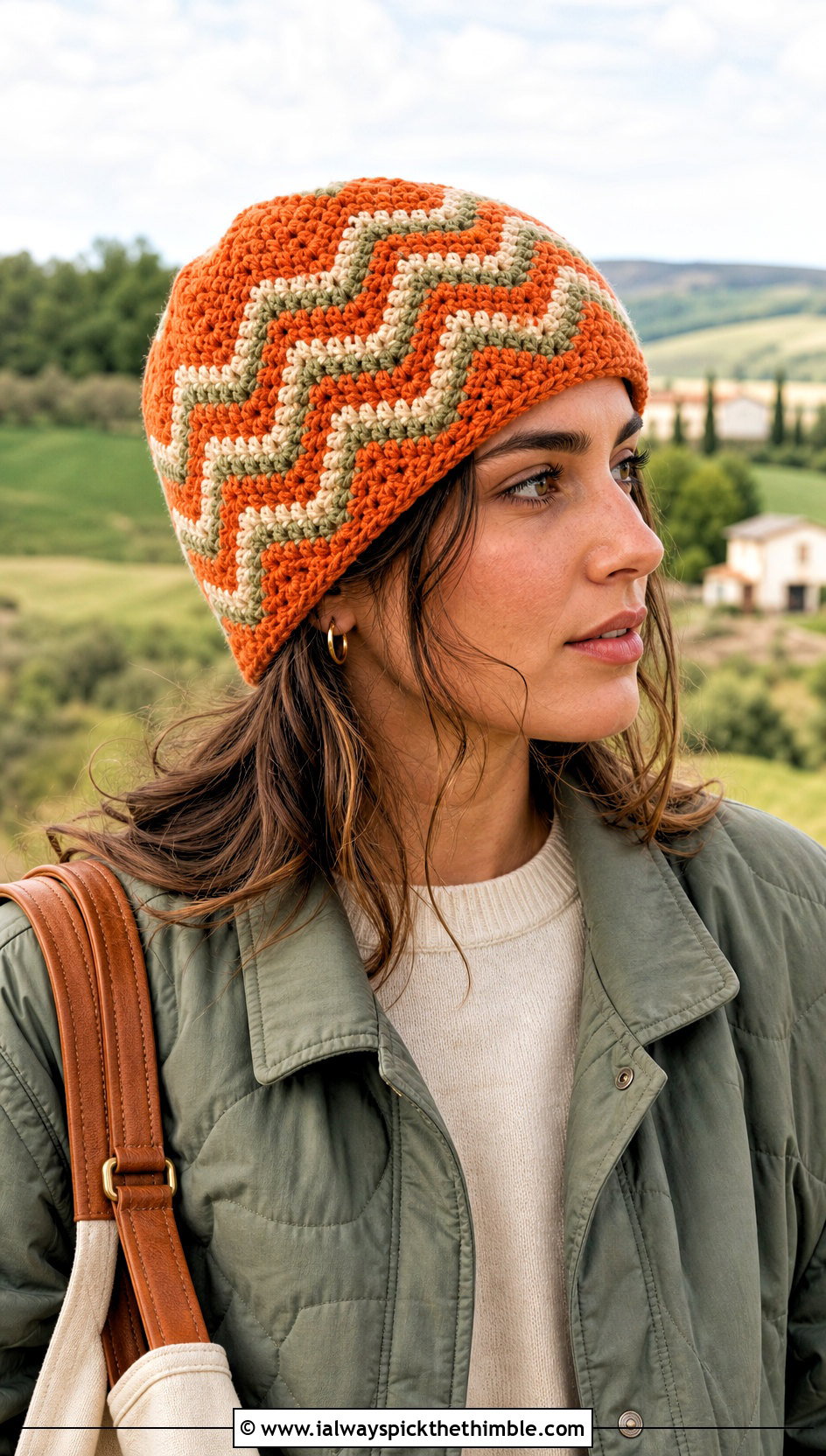 Mosaic Wave Crochet Beanie With Quilted Jacket - 20 Wavy Crochet Beanie outfit ideas