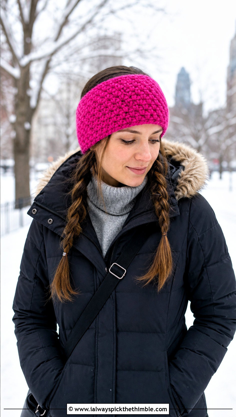 Moss Stitch Bulky Yarn Crochet Ear Warmer With Parka - 20 Bulky Yarn Crochet Ear Warmer outfit ideas