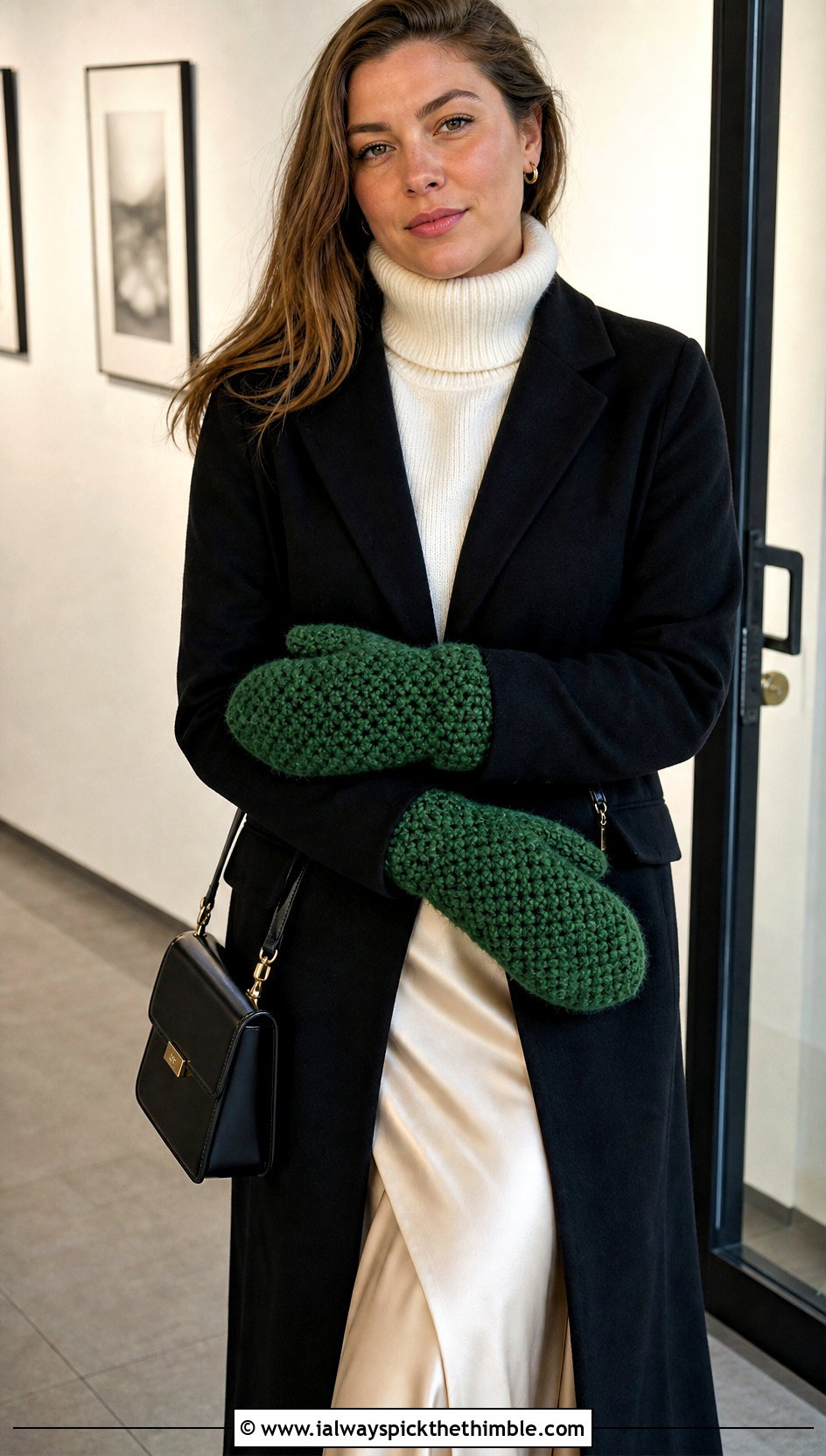 Moss Stitch Bulky Yarn Crochet Mittens With Satin Skirt And Coat - 20 Crochet Mittens Bulky Yarn outfit ideas