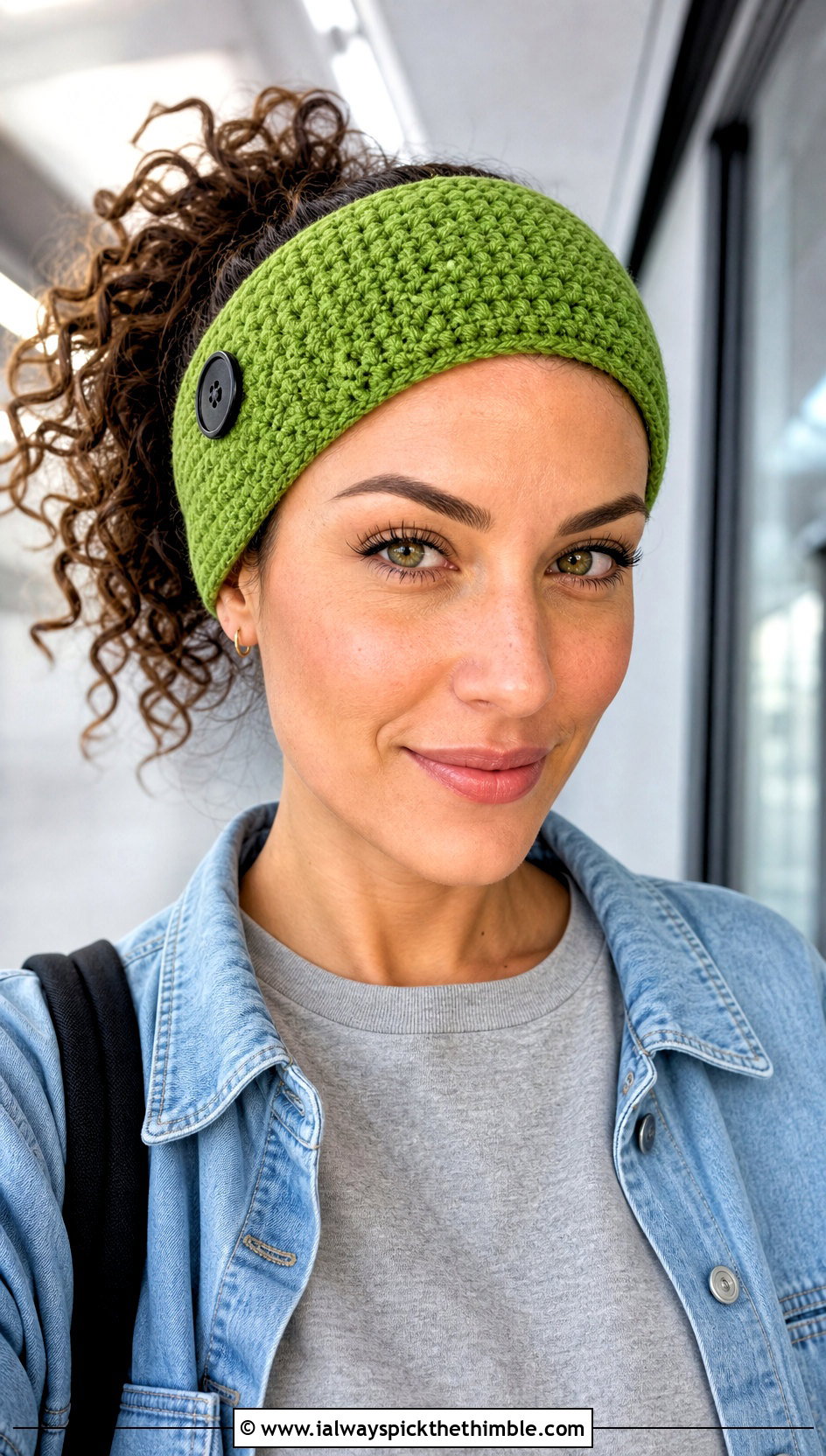 Moss Stitch Button Crochet Headband With Sweatshirt And Joggers - 15 Crochet Button Headband outfit ideas