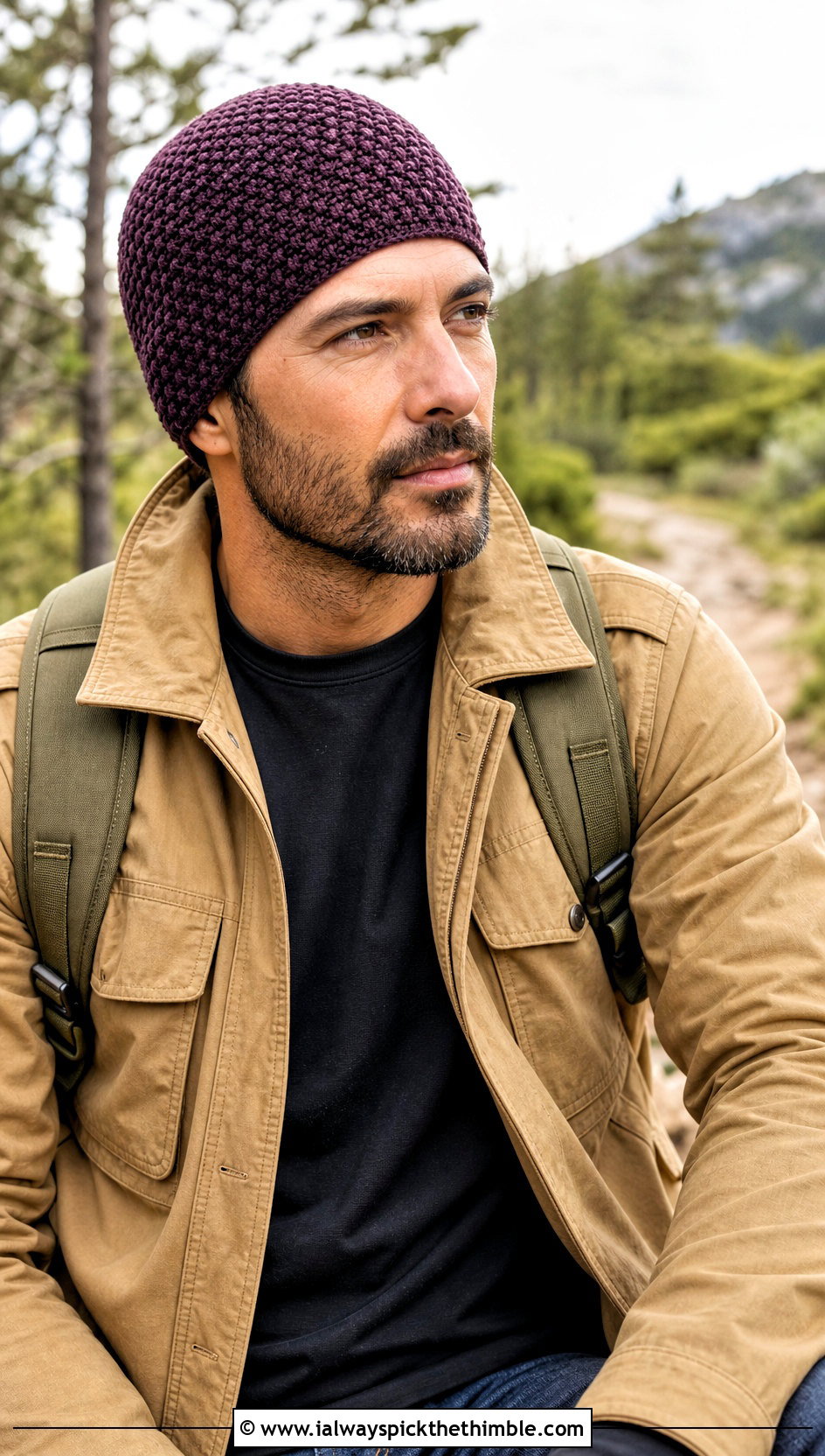 Moss Stitch Chemo Cap With Field Jacket - 20 Crochet Chemo Caps For Men outfit ideas