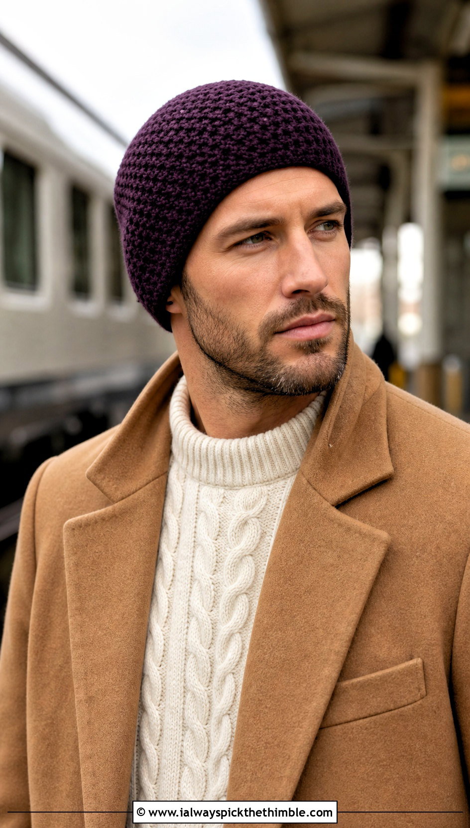 Moss Stitch Crochet Beanie With Old Money Outfit - 20 crochet hat ideas for men