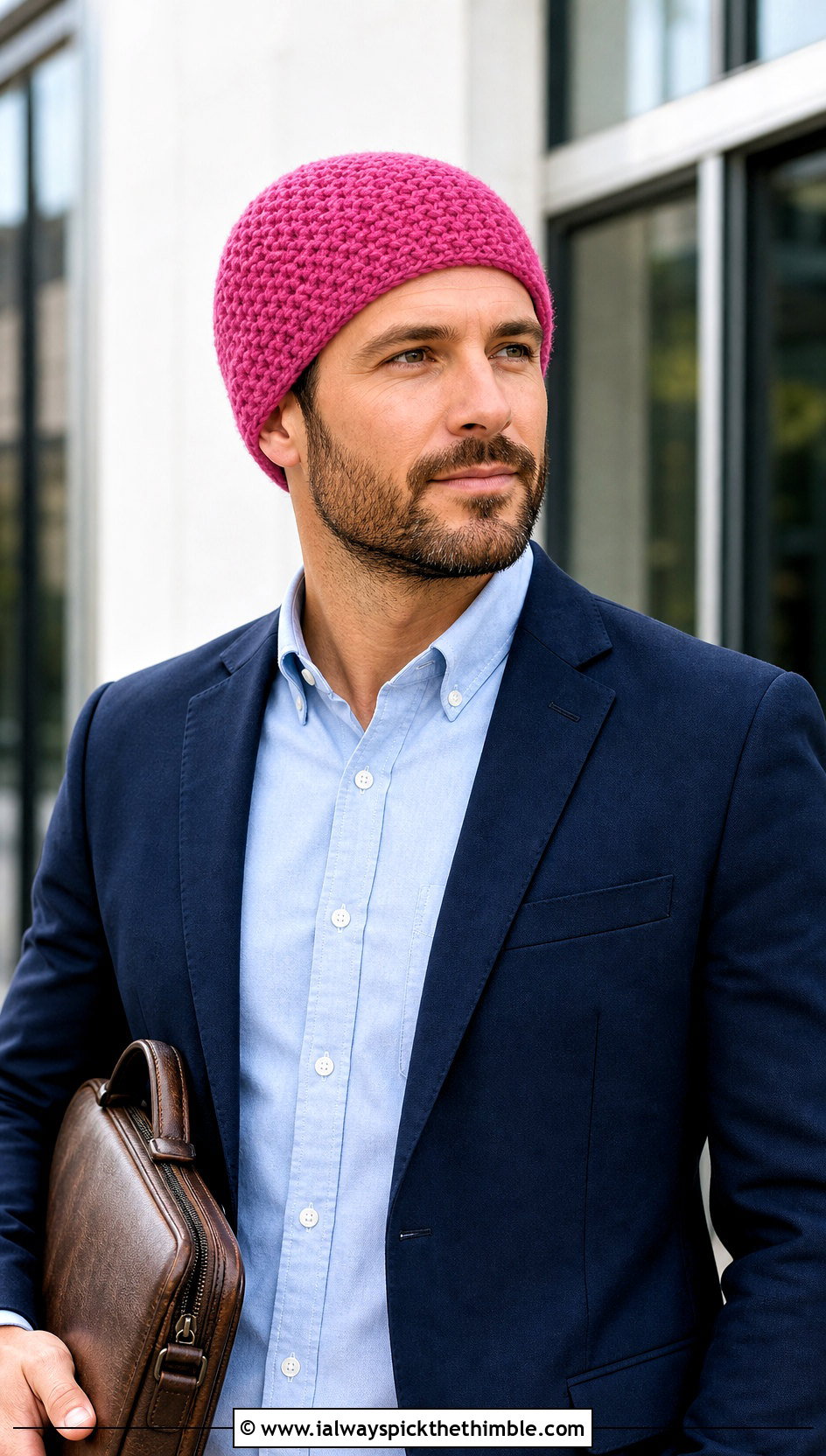 Moss Stitch Crochet Beanie With Unstructured Blazer - 20 crochet for men's beanies outfit ideas