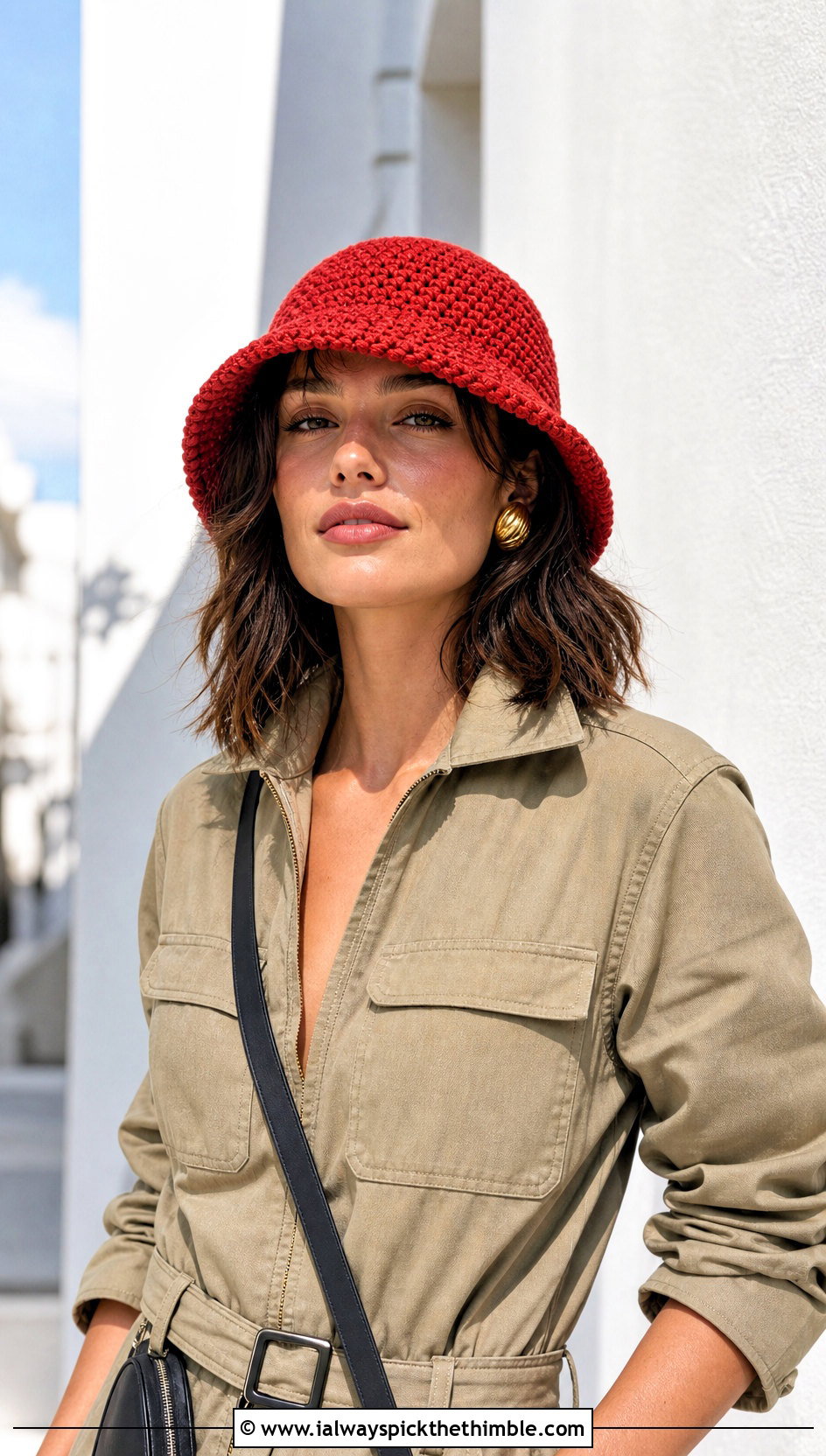 Moss Stitch Crochet Bucket Hat With Utility Jumpsuit - 20 Moss Stitch Crochet Hat outfit ideas