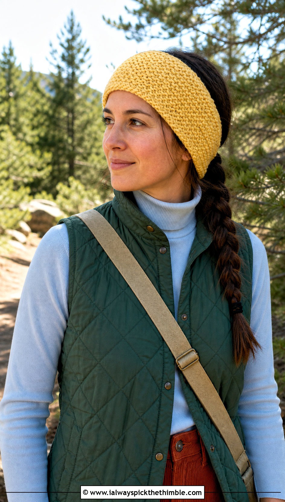 Moss Stitch Crochet Ear Headband With Quilted Vest - 20 crochet ear headband outfit ideas