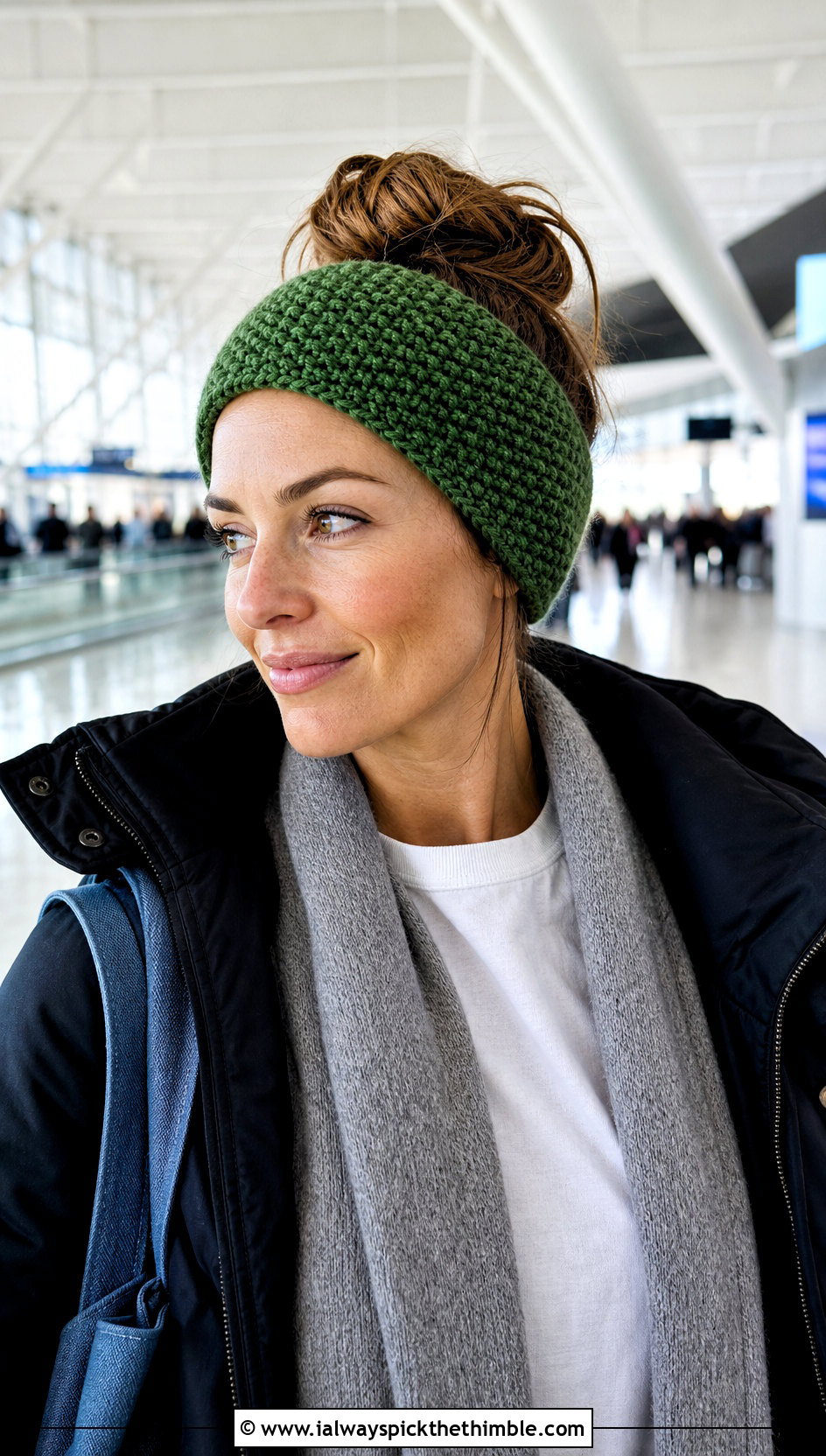 Moss Stitch Crochet Earwarmer With Long Cardigan - 25 crochet earwarmer outfit ideas