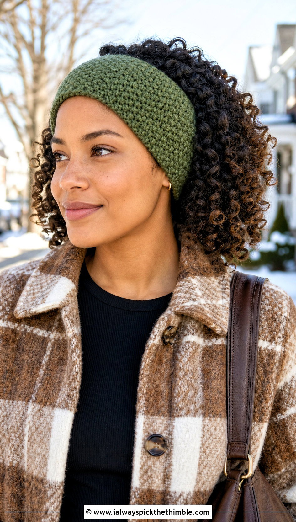 Moss Stitch Crochet Headband With Shacket - 25 crochet winter headband outfit ideas